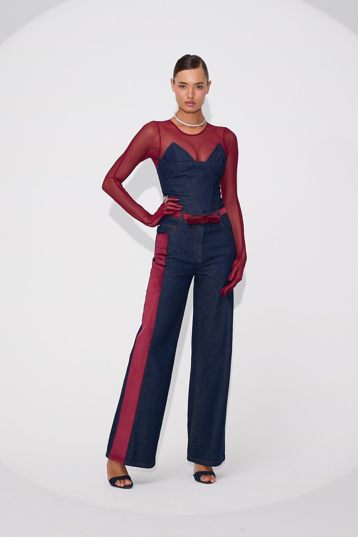 Velvet Roads Denim Pants Denim-Burgundy