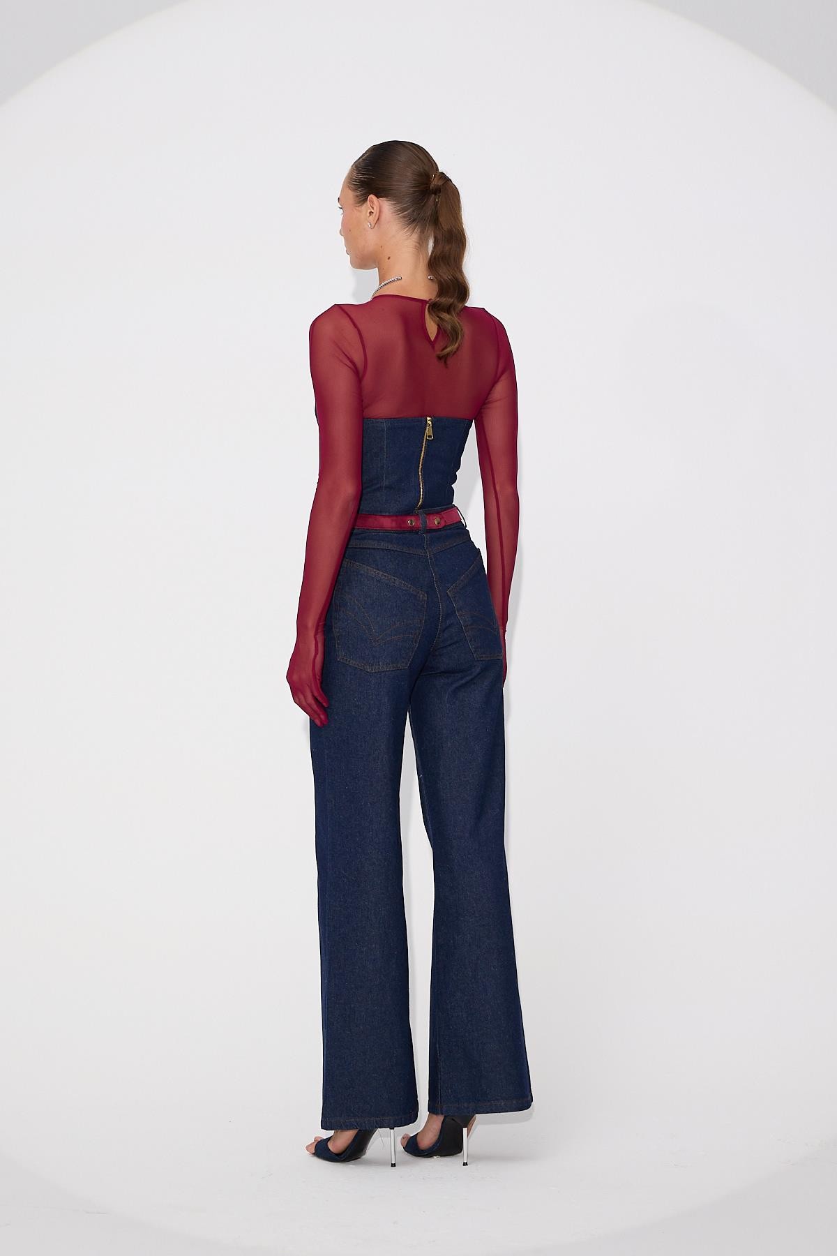 Velvet Roads Denim Pants Denim-Burgundy