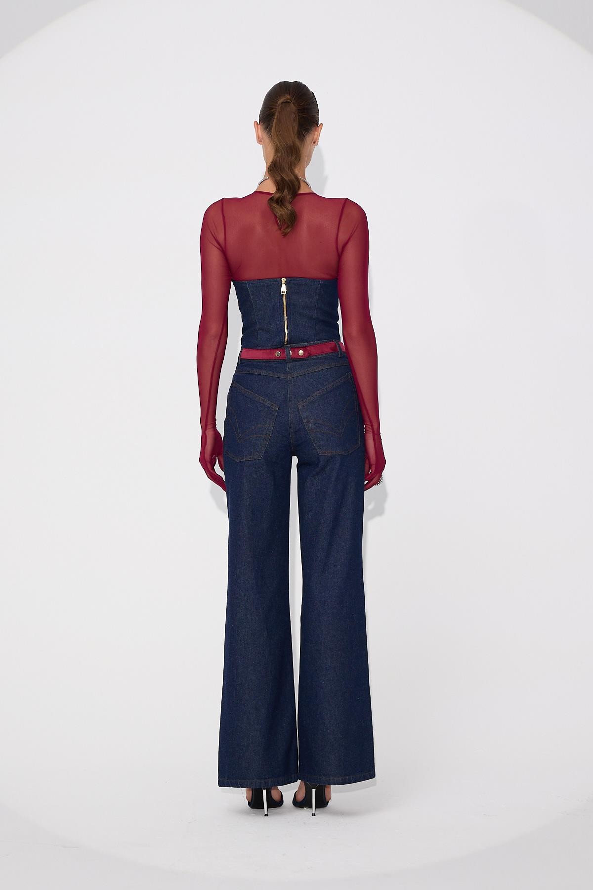 Velvet Roads Denim Pants Denim-Burgundy