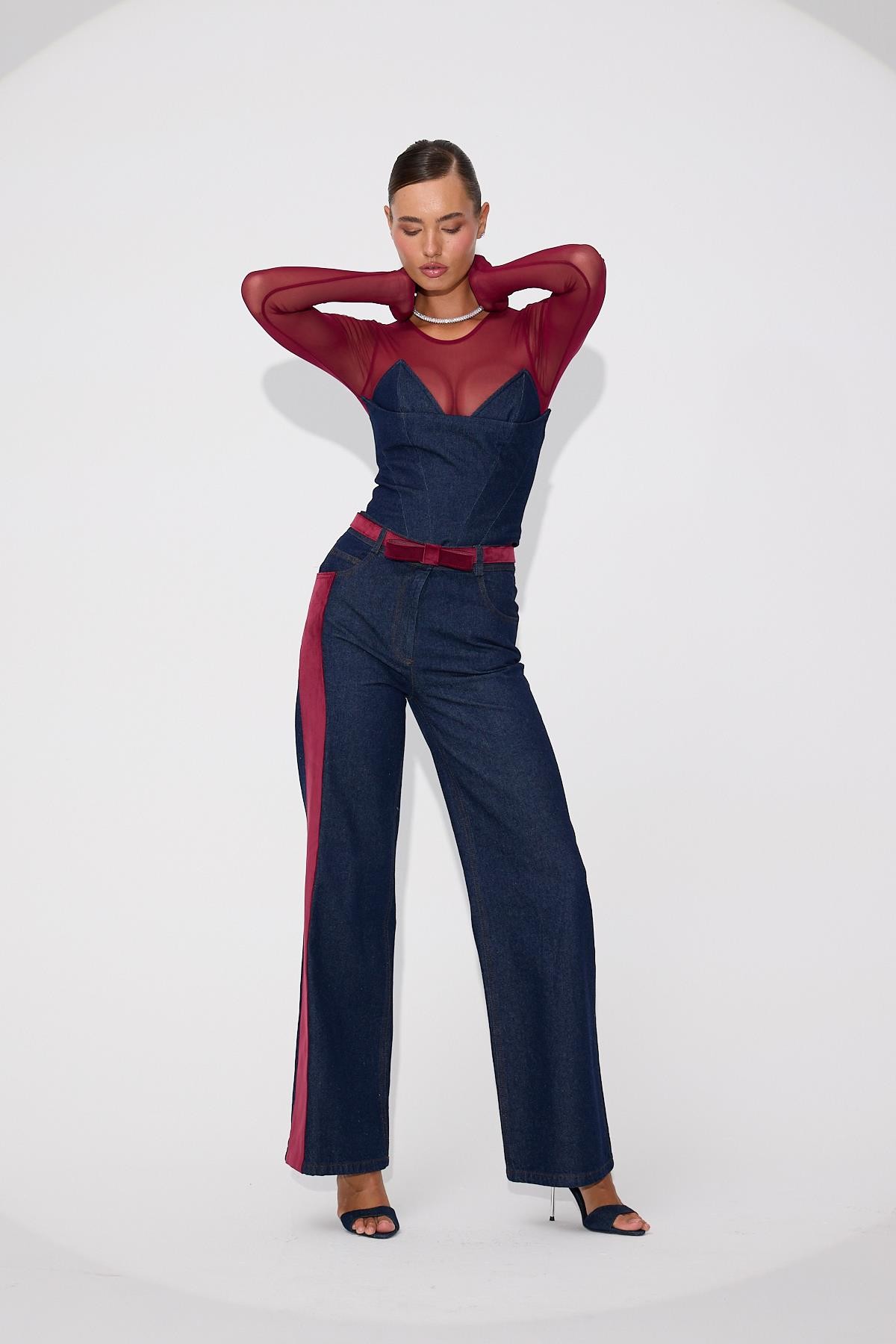 Velvet Roads Denim Pants Denim-Burgundy