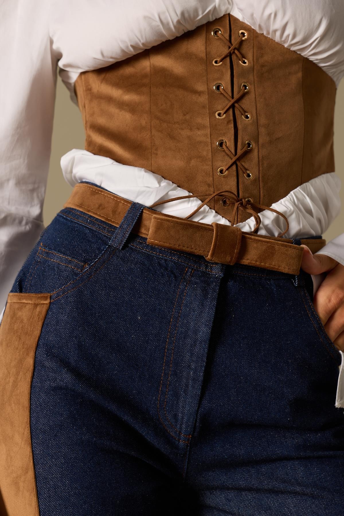Velvet Roads Denim Pants Denim-Tan