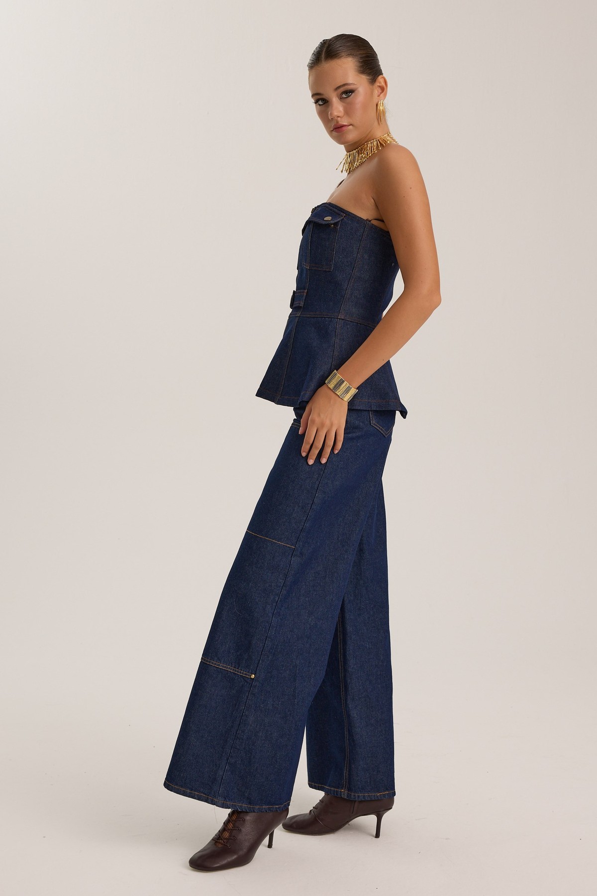 Western Chic Denim Pants DARK BLUE