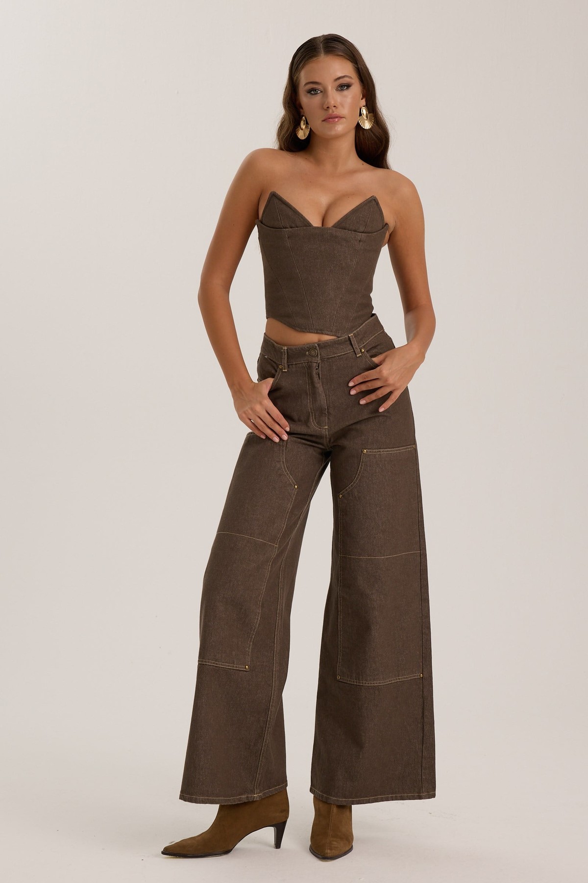 Western Chic Denim Pants DARK GREEN