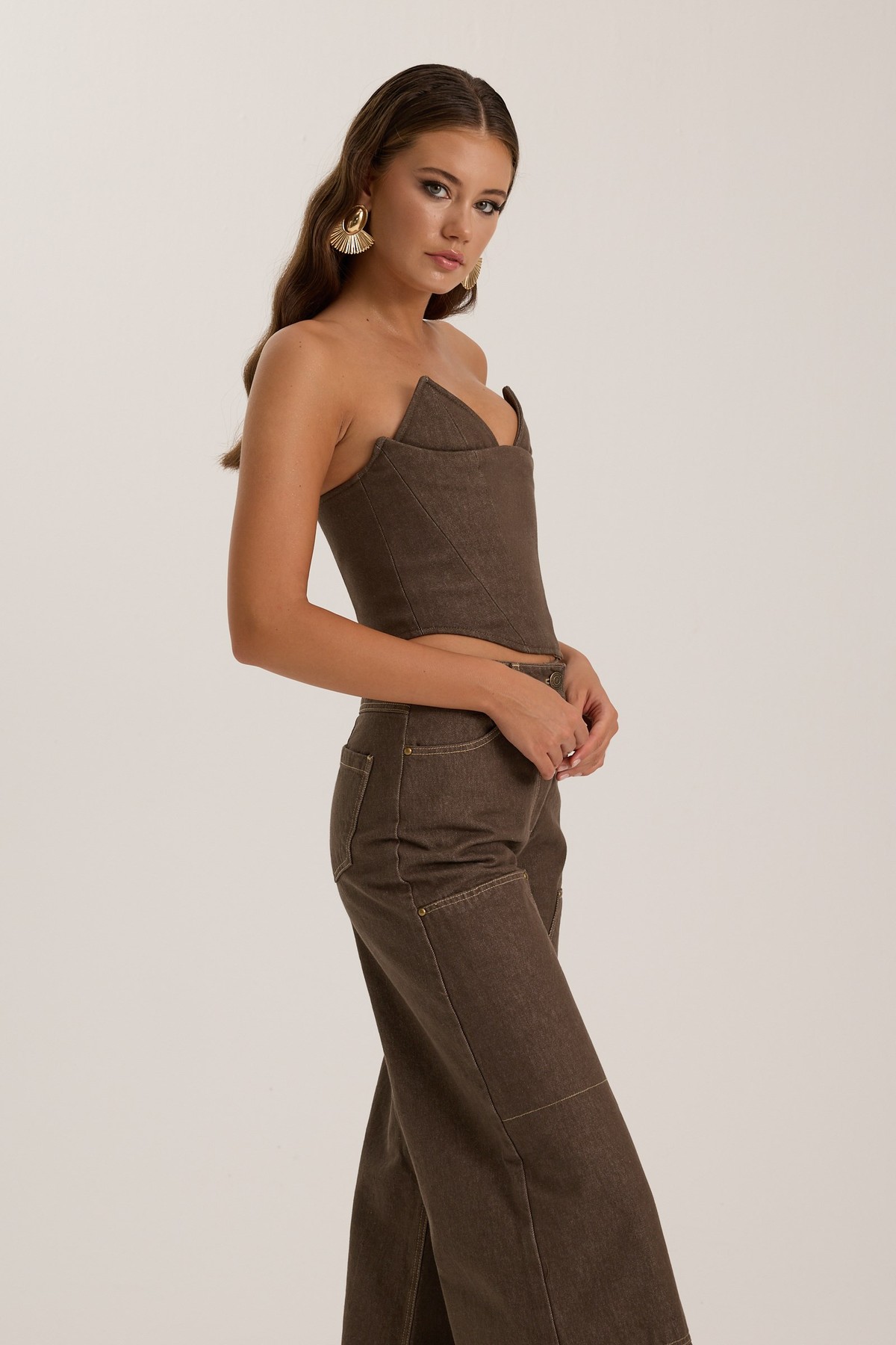 Western Chic Denim Pants DARK GREEN
