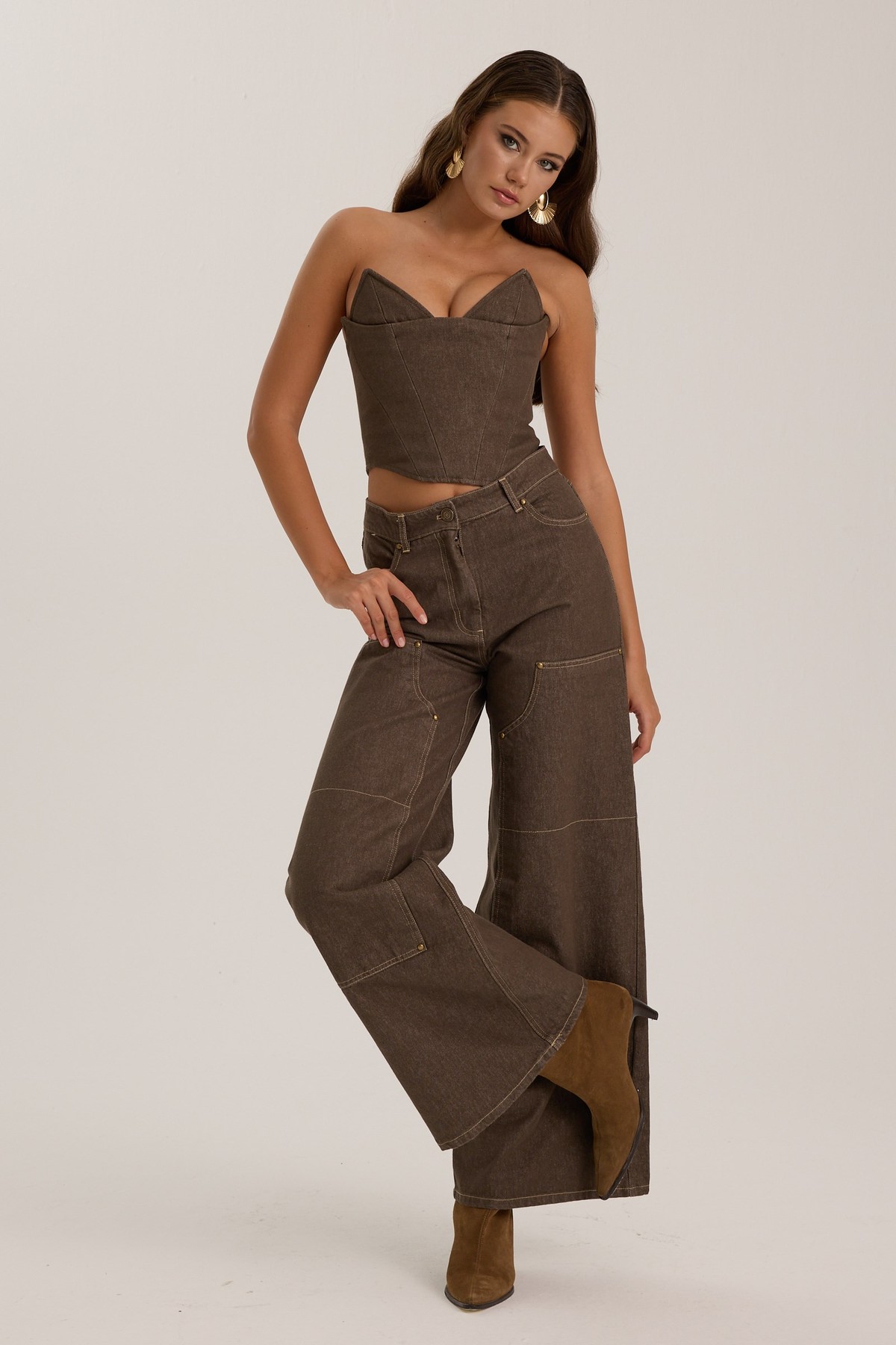 Western Chic Denim Pants DARK GREEN