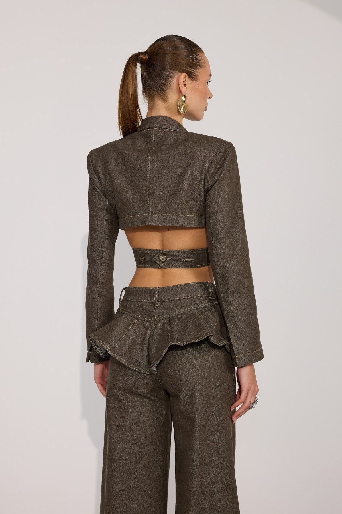 Wrap Denim Jacket Brown