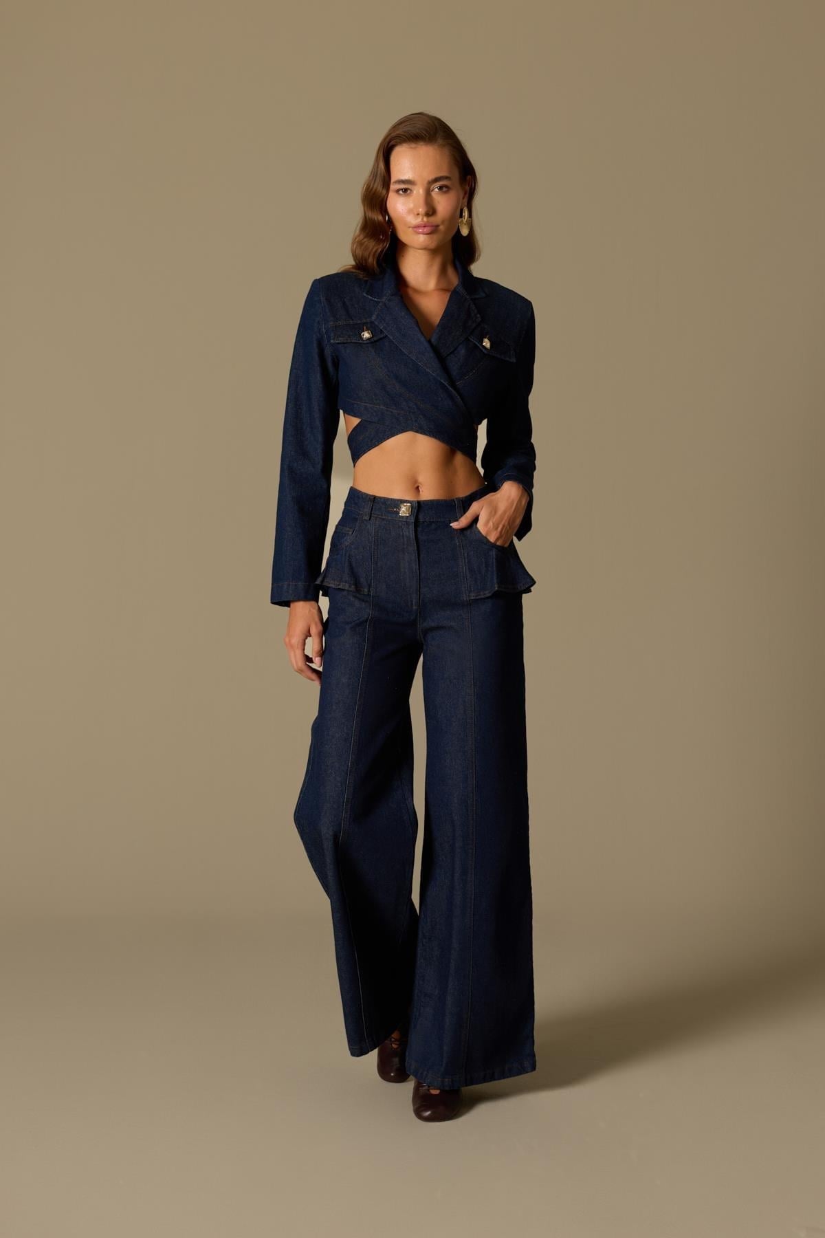 Wrap Denim Jacket Dark Blue
