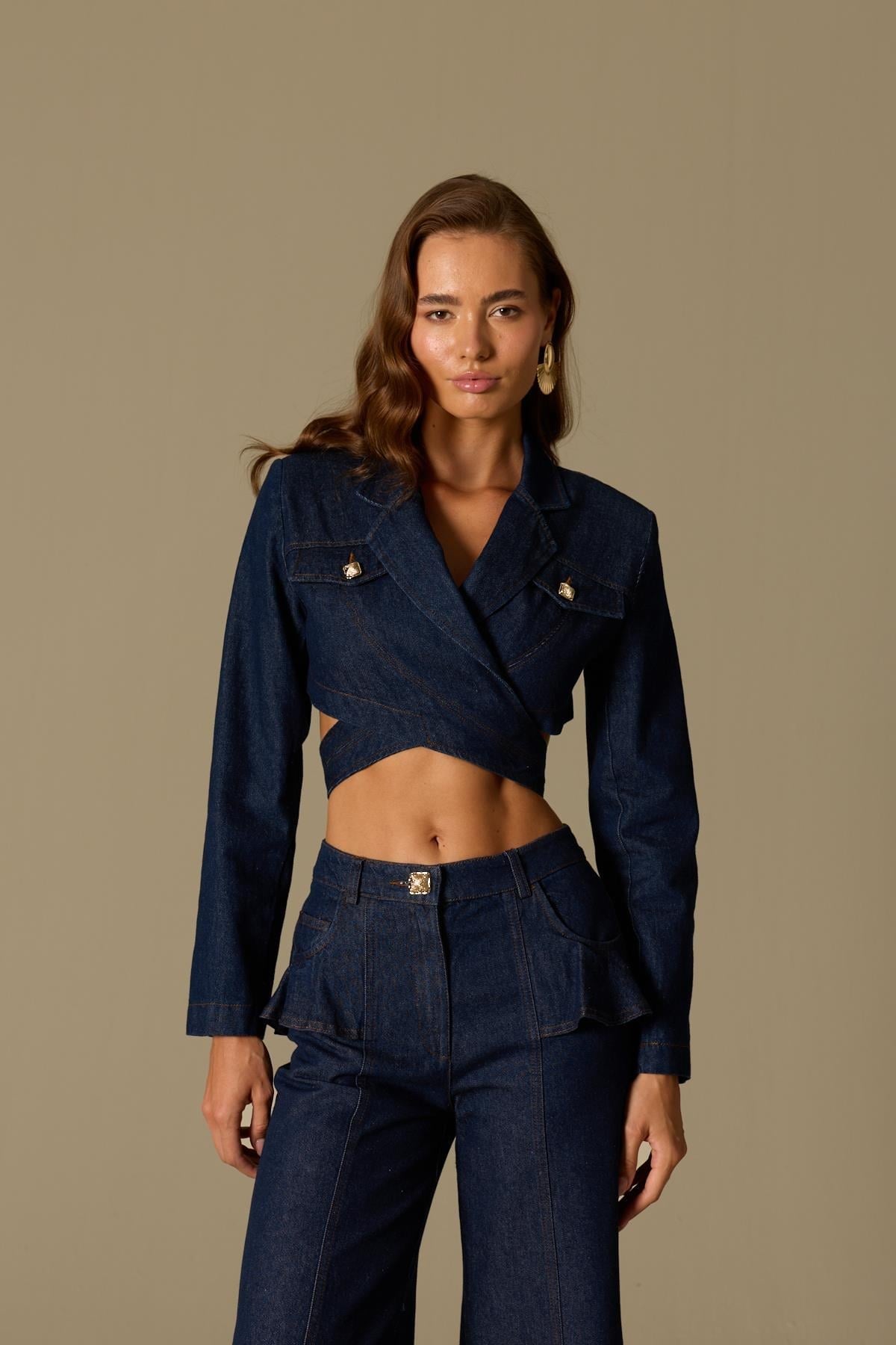 Wrap Denim Jacket Dark Blue