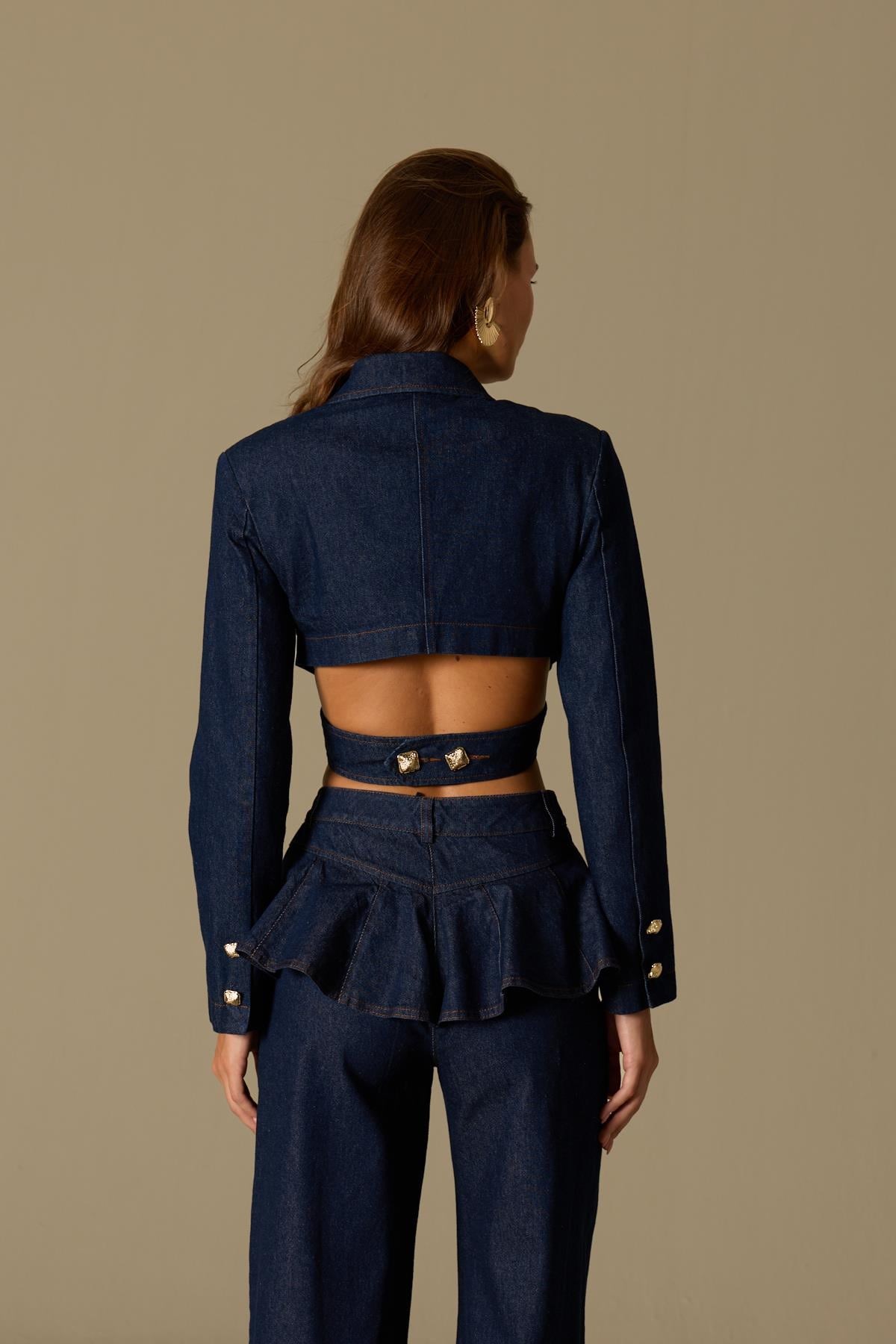 Wrap Denim Jacket Dark Blue