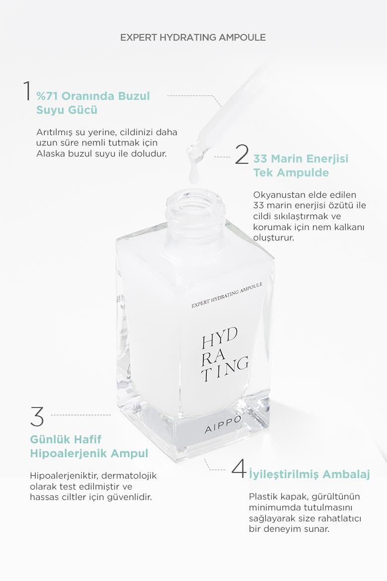 Aippo Expert Hydrating Ampoule — %71 buzul suyu ve 33 deniz enerjisi formül görseli