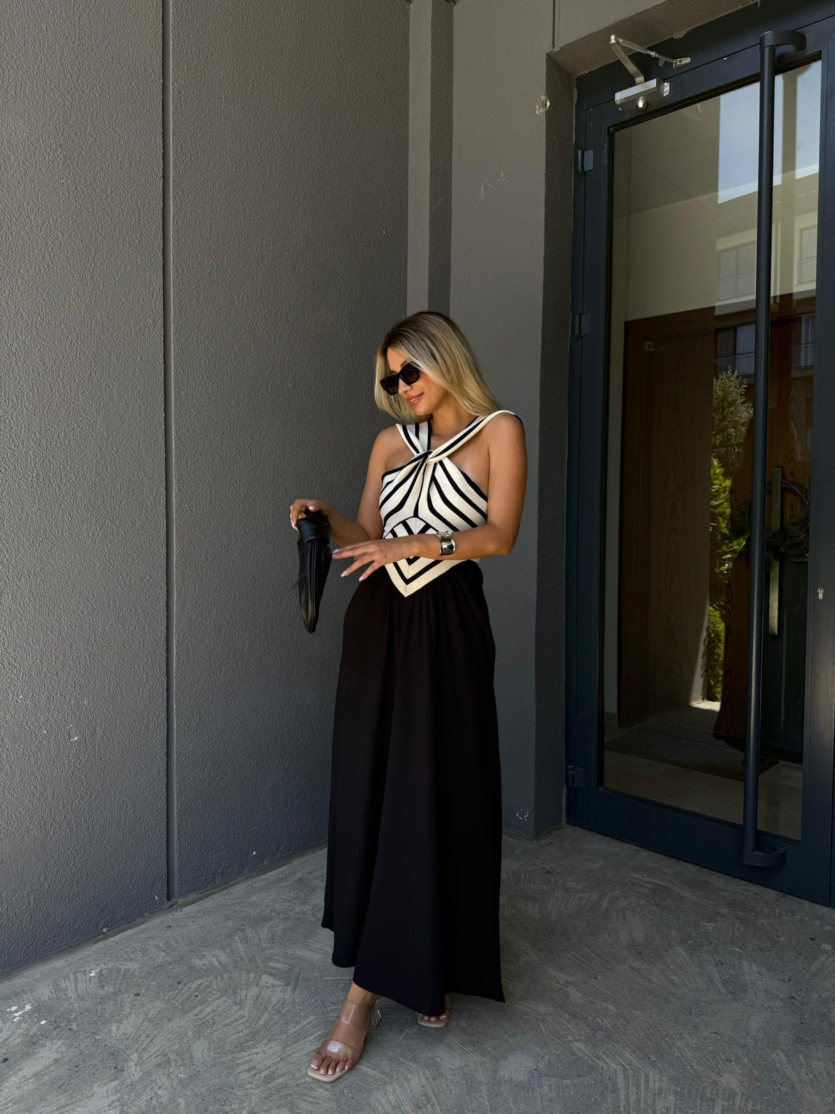 Siyah Çapraz Triko Detay Zr Model Elbise