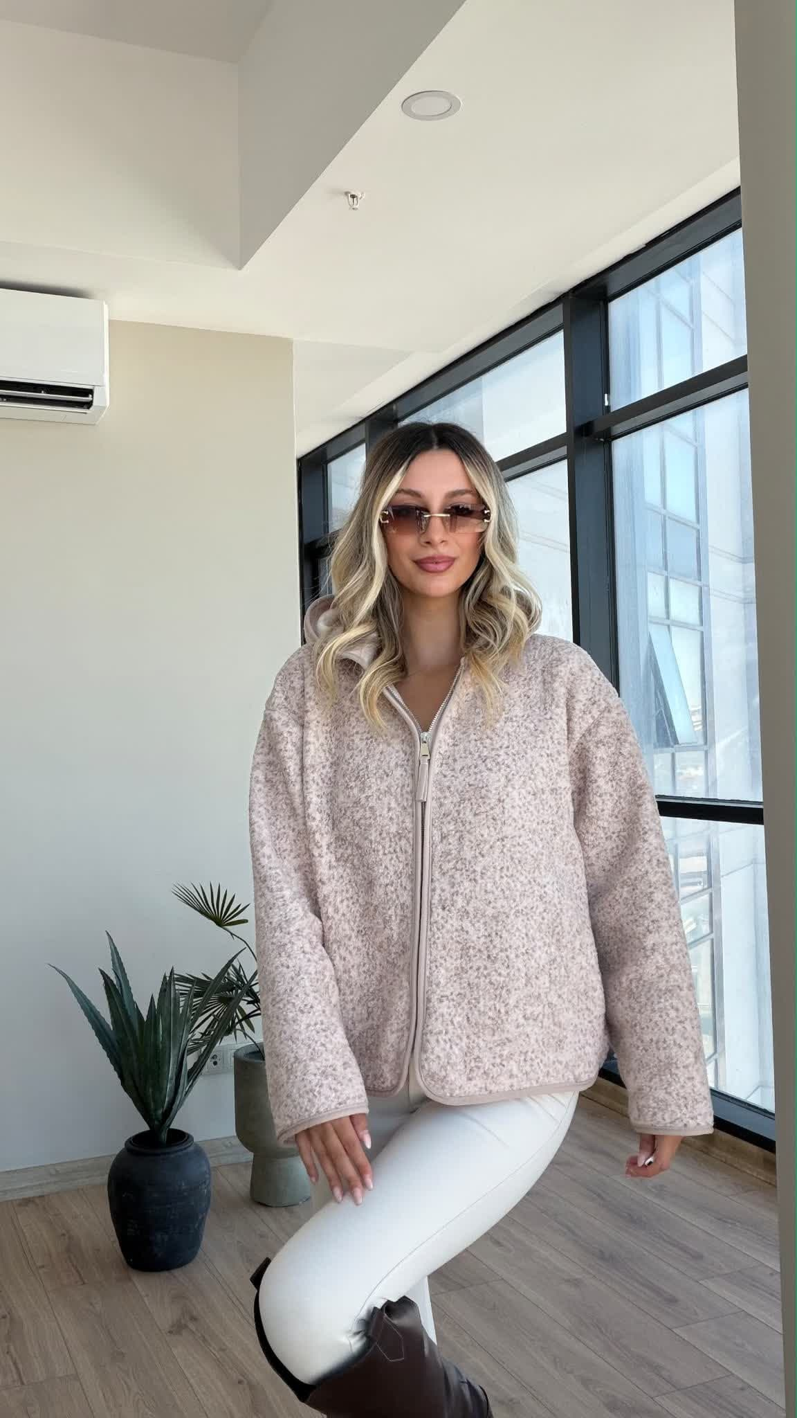 Peluş Teddy Kapüşonlu Taş Hırka