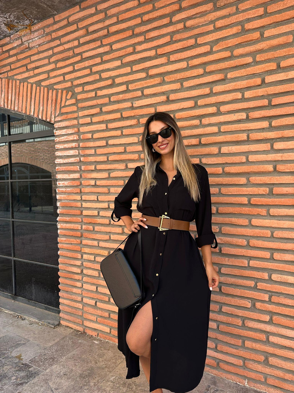 Kaina Kemerli Siyah Elbise 070621195