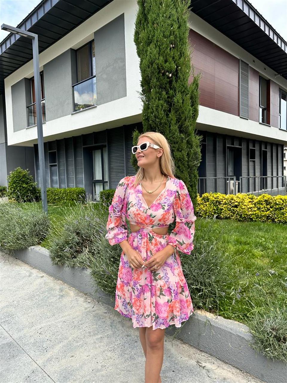 Peny Sırt Dekolteli Pembe Elbise 1506280