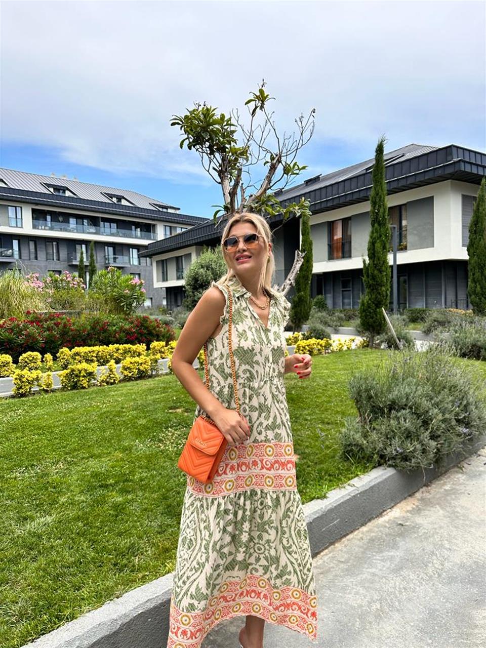 Relly Sıfır Kol Gömlek Elbise Yeşil 0707282