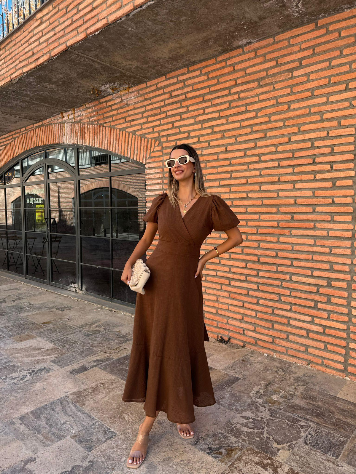 Riana Keten Elbise Taba 070621175