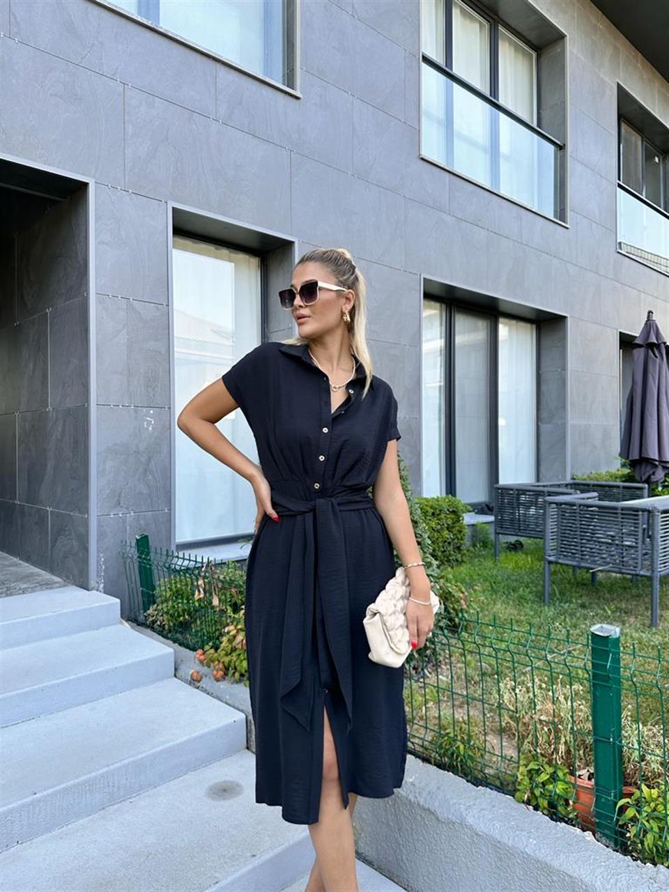 Zra Model Kemerli Gömlek Elbise Siyah 1506278