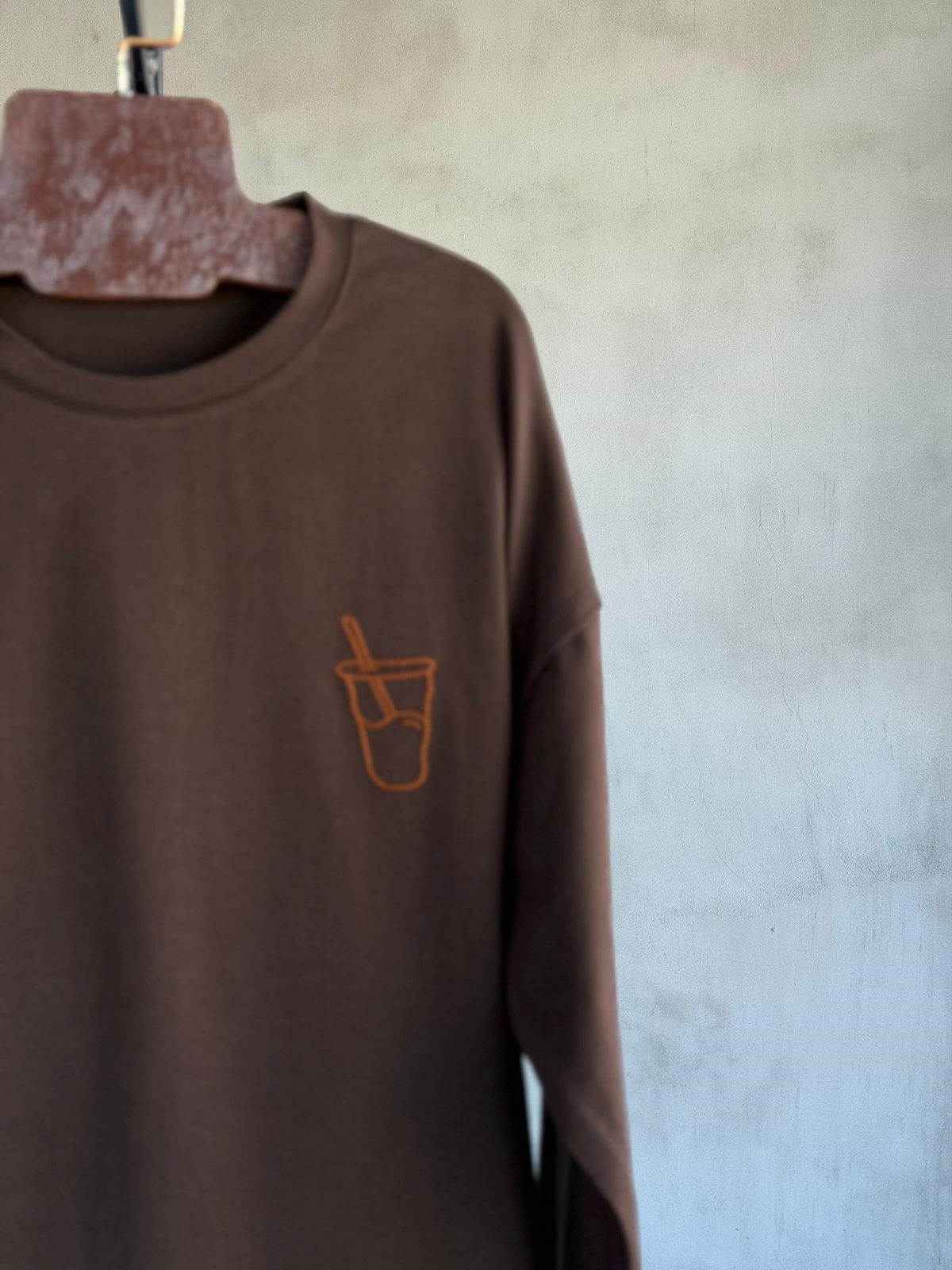  Basic Oversize Ön Arka Nakışlı Coffee Tişört (Kahve)