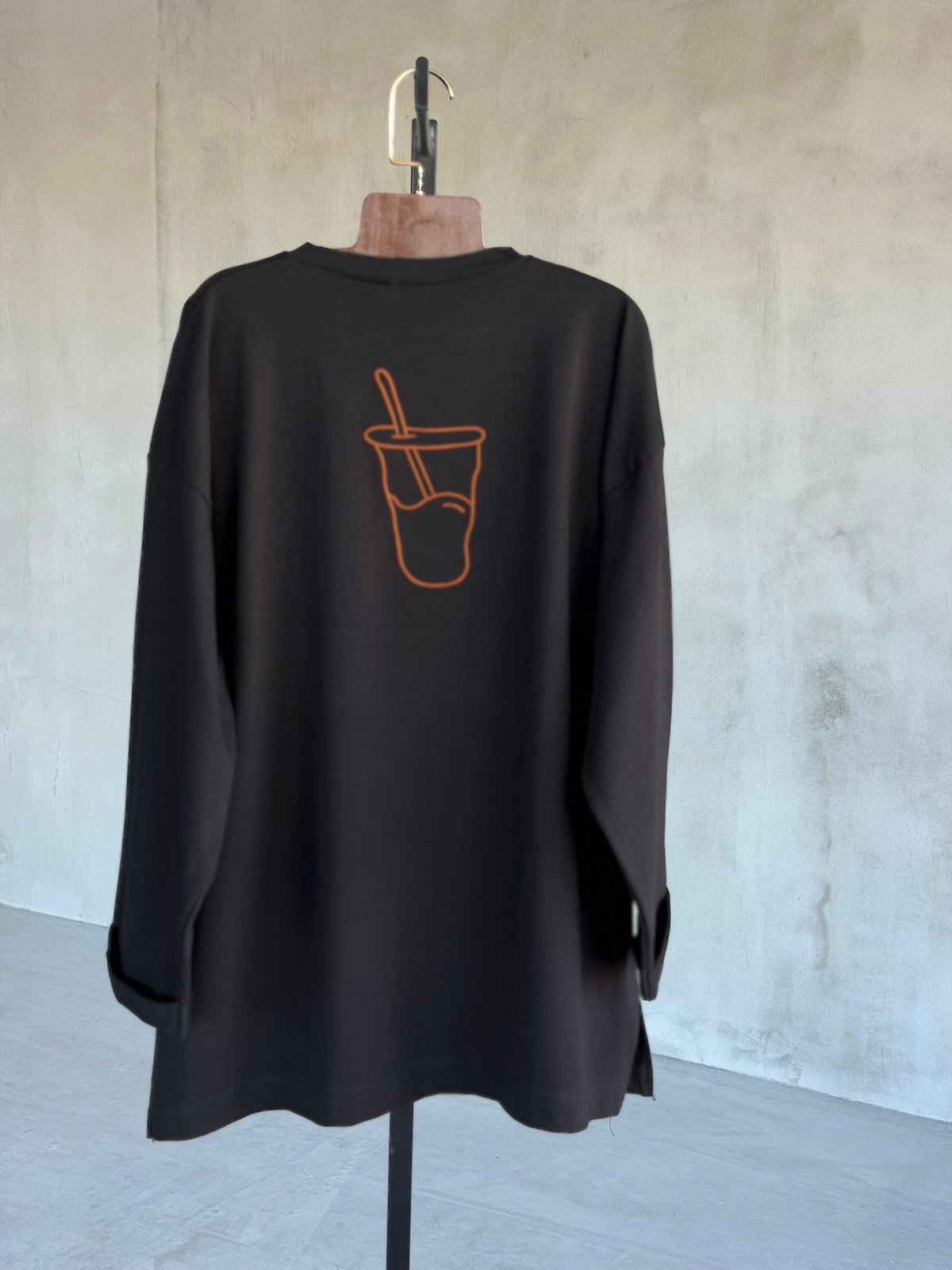  Basic Oversize Ön Arka Nakışlı Coffee Tişört (Siyah)