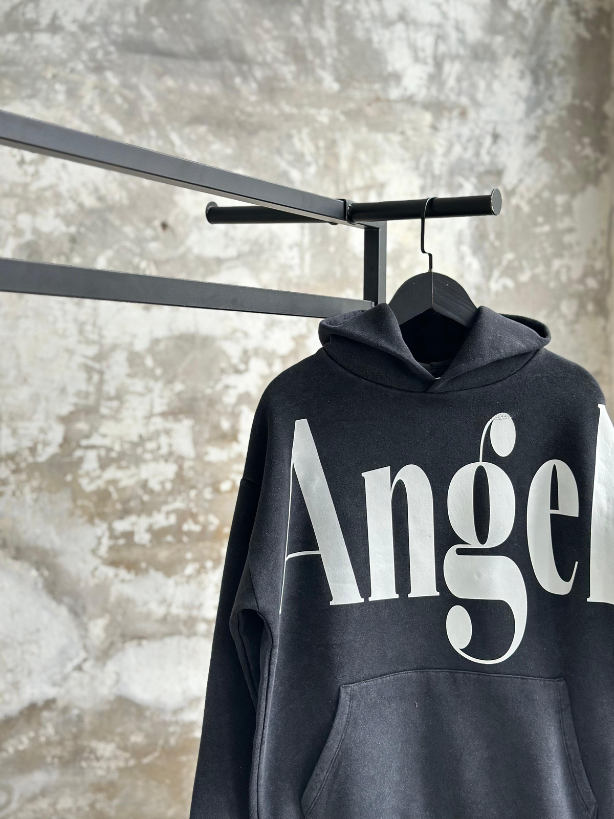 Angel Yazı Baskılı Sırtı Pul Payet İşçilikli Taş Yıkama Sweat (Antrasit)