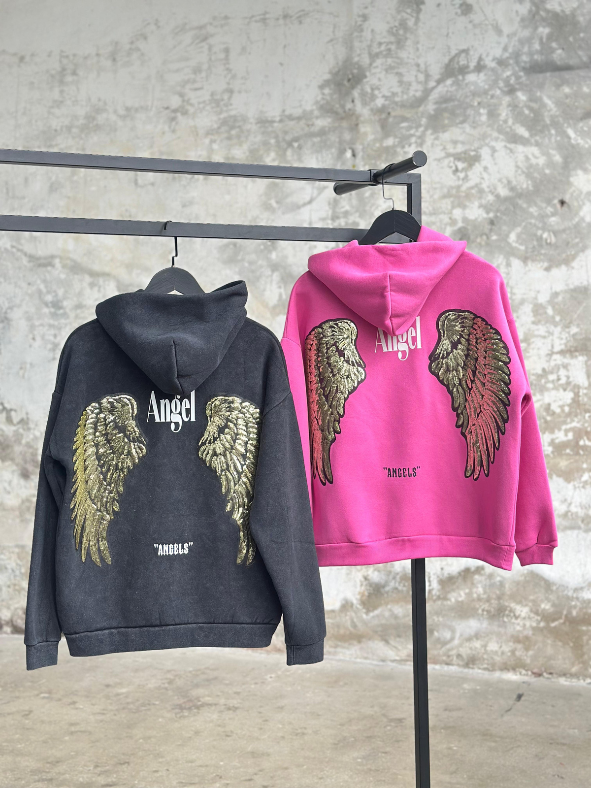 Angel Yazı Baskılı Sırtı Pul Payet İşçilikli Sweat (Pembe)