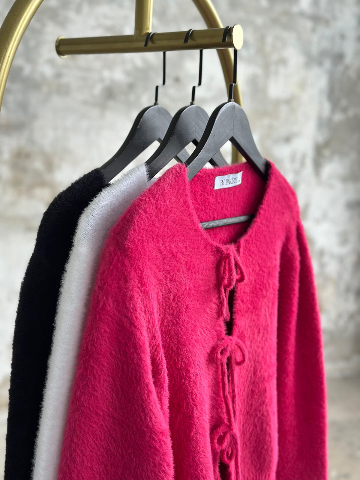 Angora Bağlama Detaylı Hırka (Fuşya)
