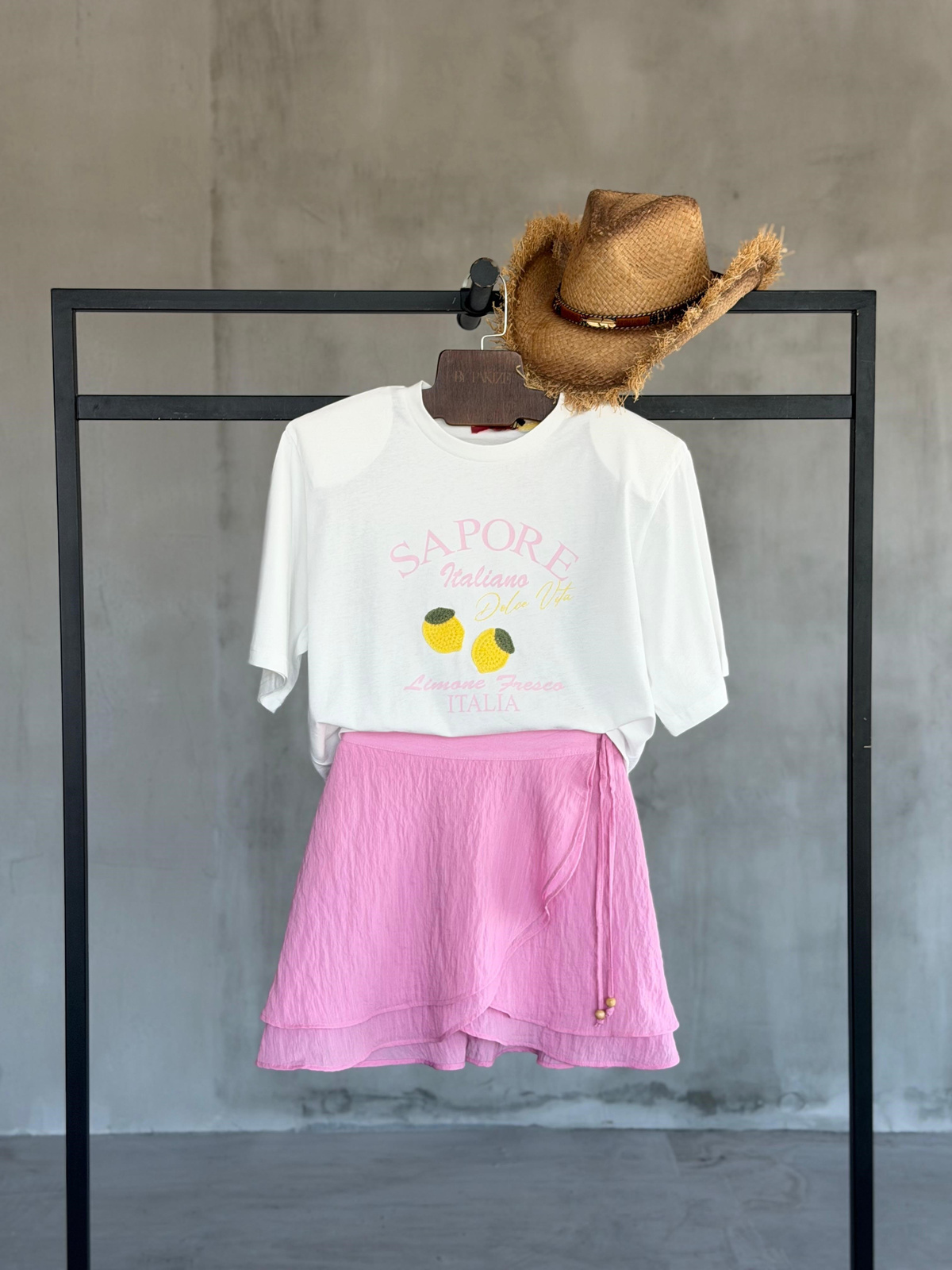 Anvelop Bağlamalı Katlı Mini Etek (Pembe)