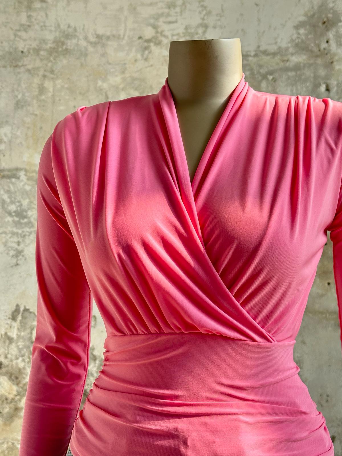 Anvelop Yaka Kadın Bluz (Pembe)