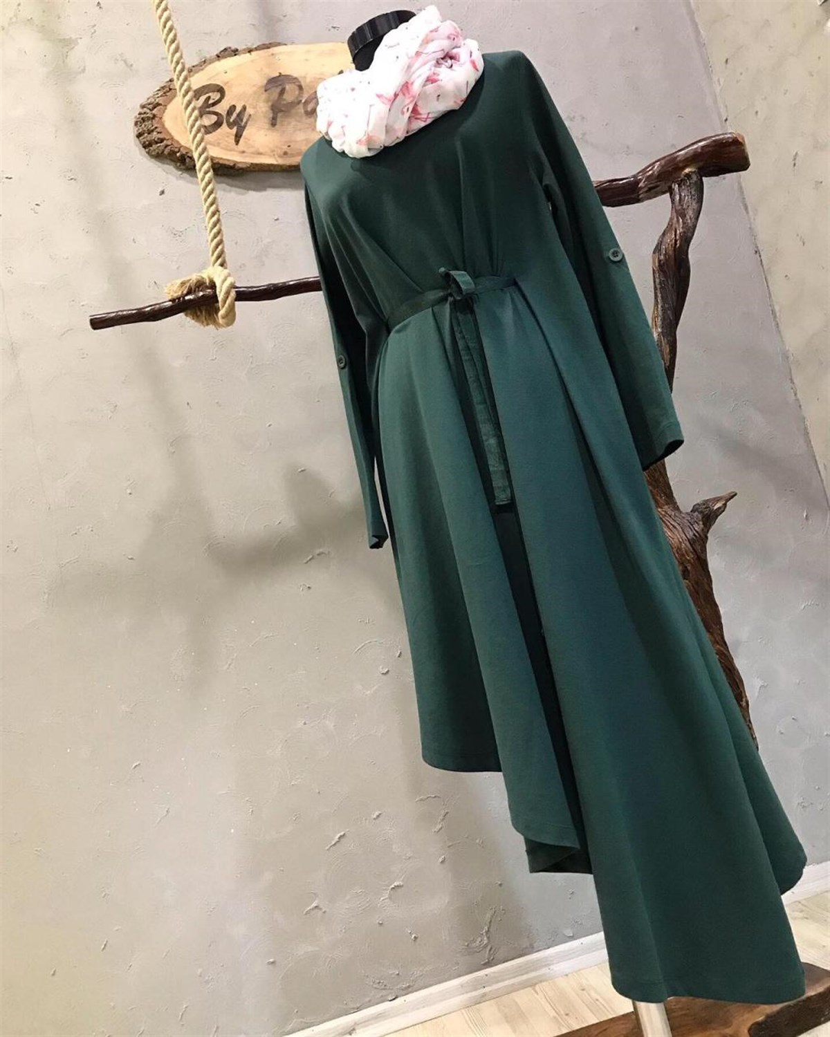 Asimetrik Kesim Sweat Elbise (YEŞİL)