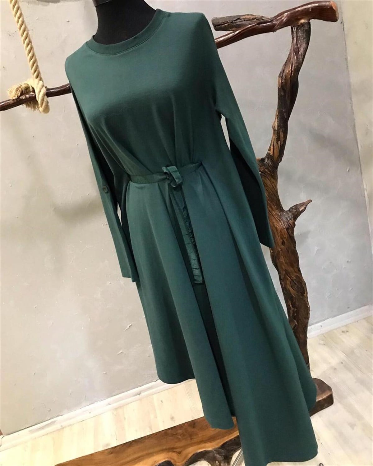 Asimetrik Kesim Sweat Elbise (YEŞİL)