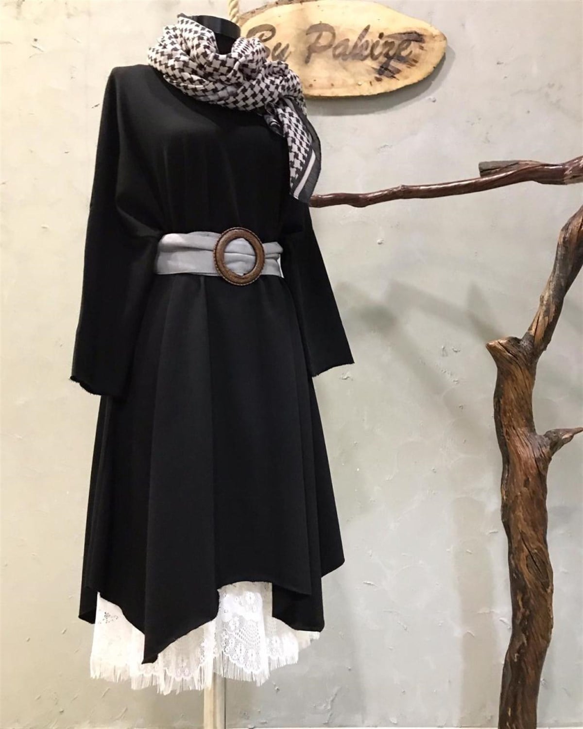 Asimetrik Kesim Tunik Elbise (SİYAH)