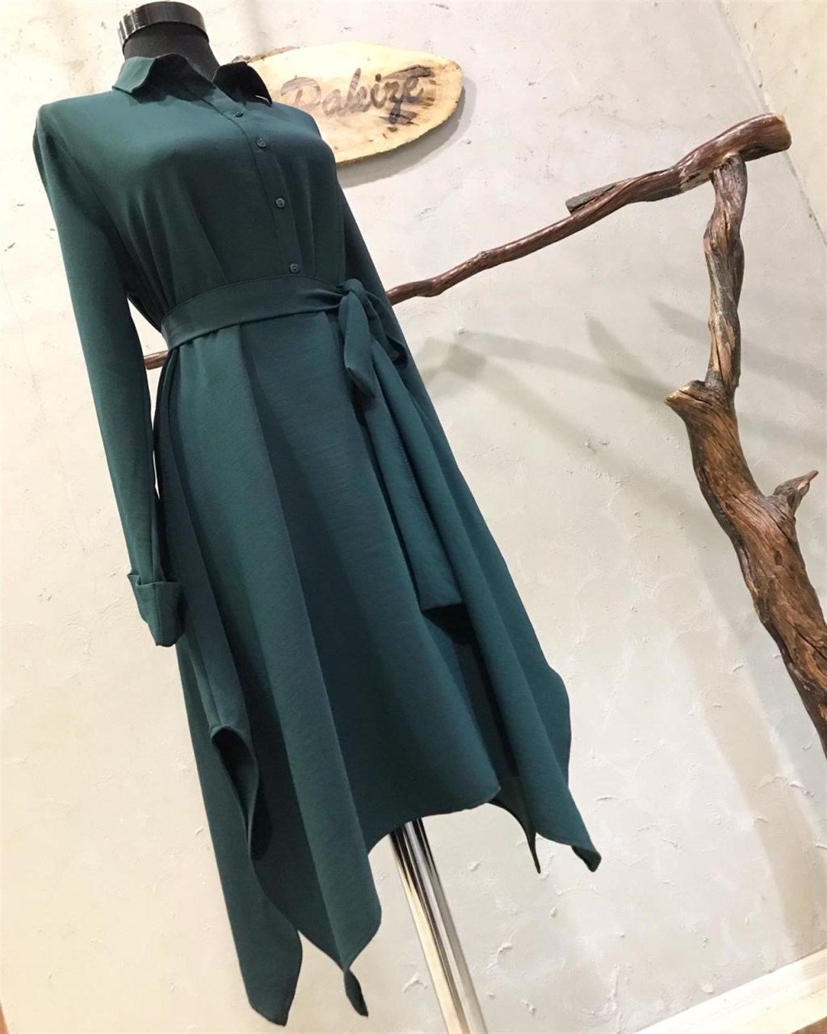 Asimetrik Kesim Tunik Elbise (YEŞİL)
