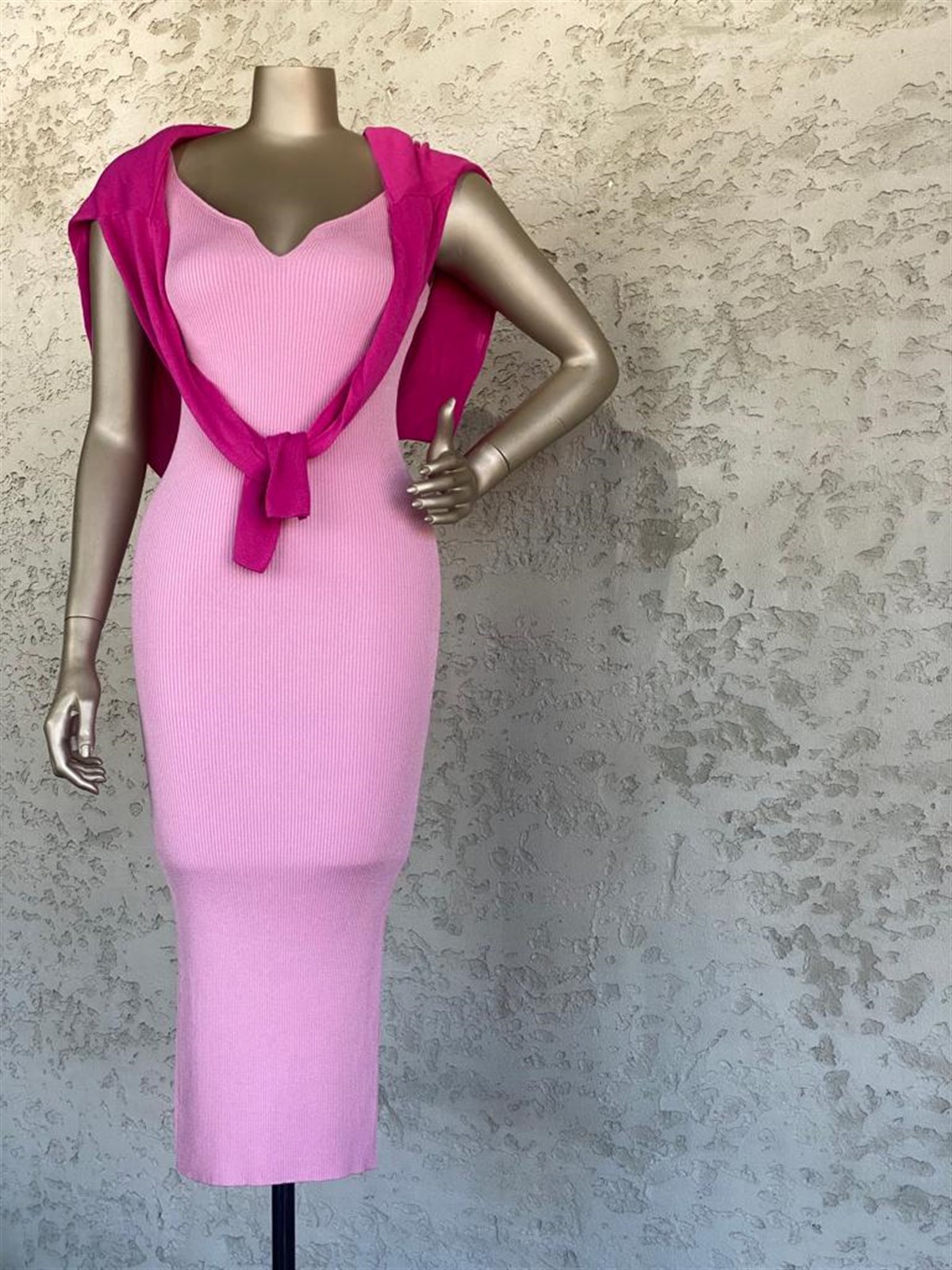 Askılı Triko Elbise (Pembe)