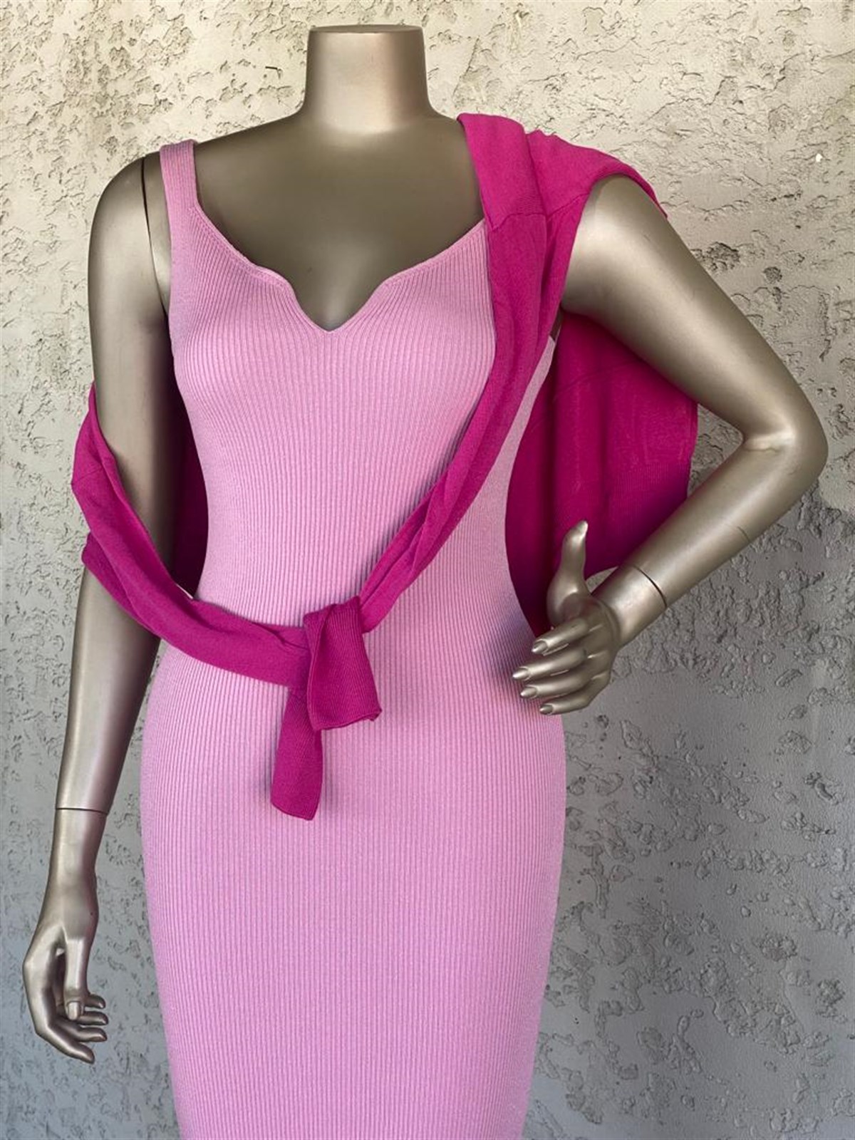 Askılı Triko Elbise (Pembe)