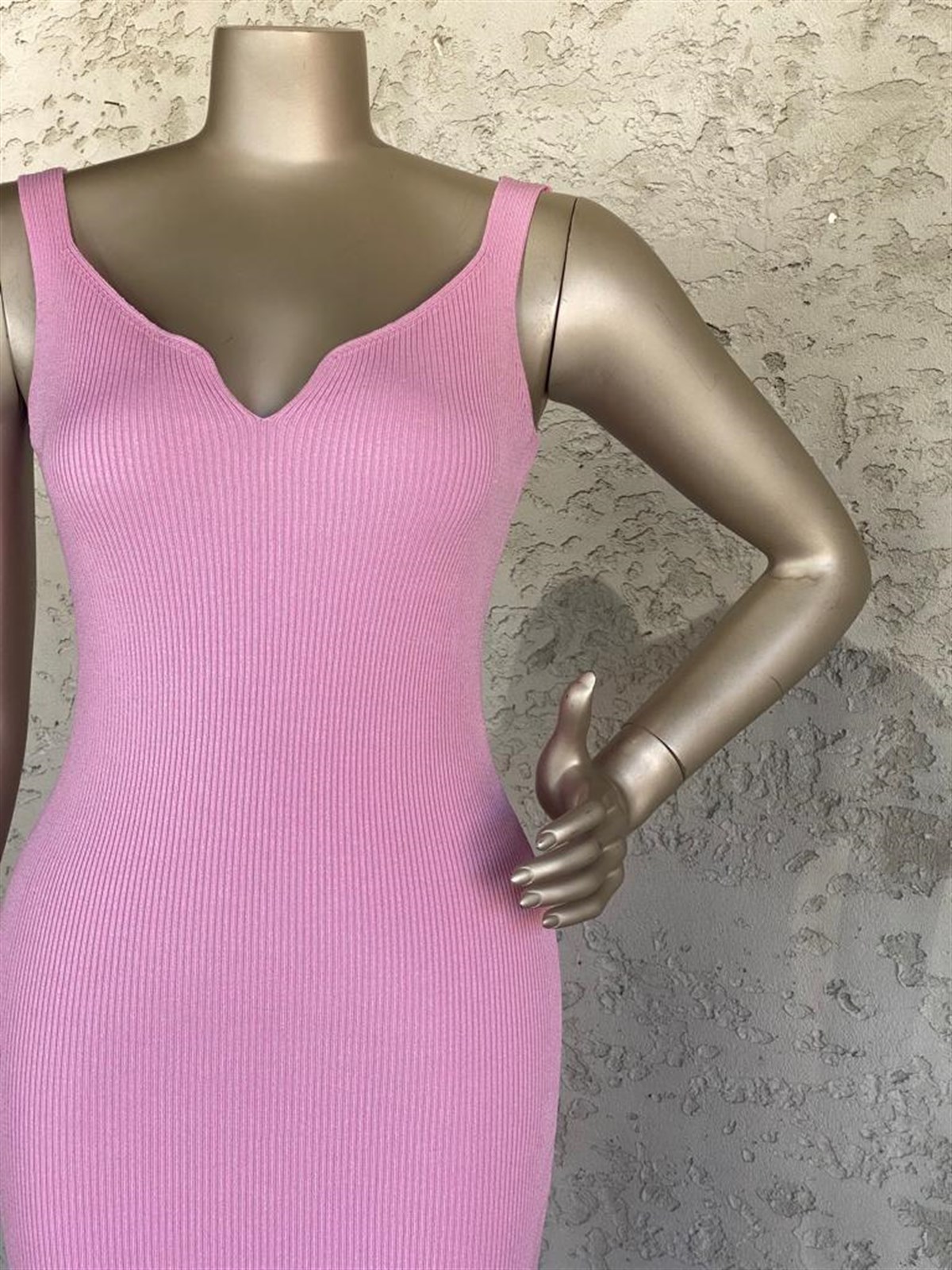 Askılı Triko Elbise (Pembe)