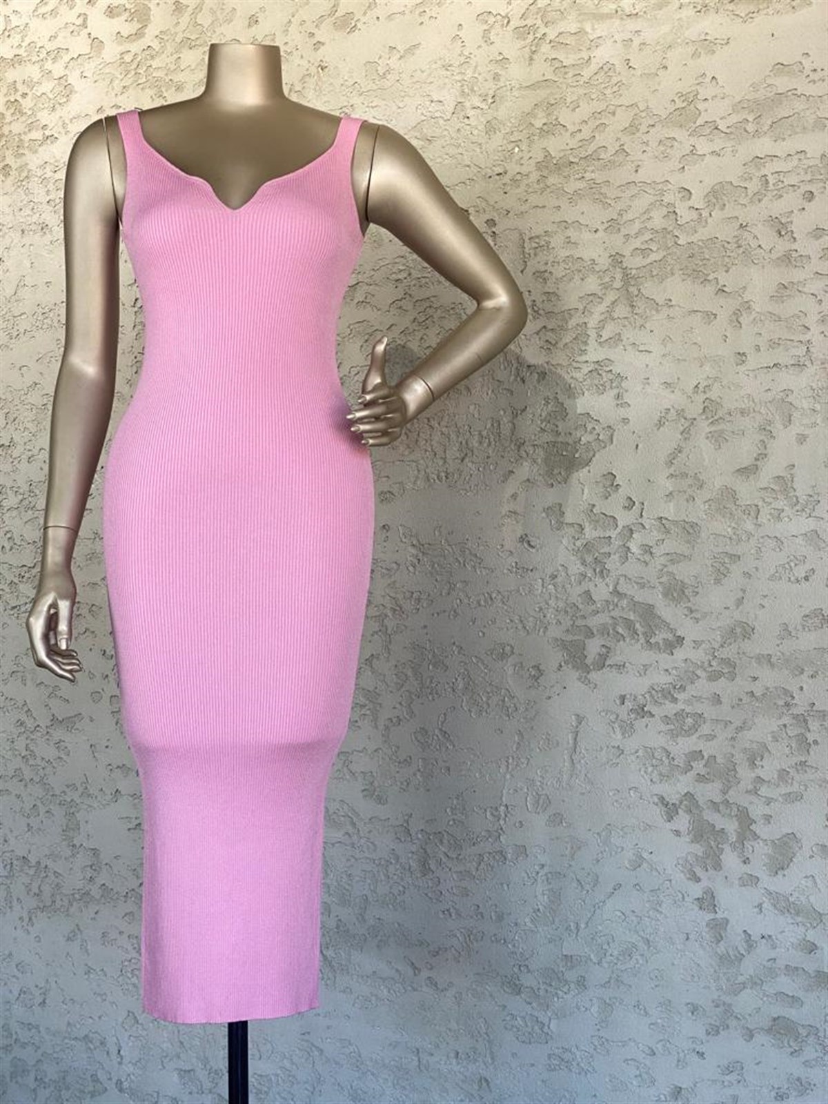 Askılı Triko Elbise (Pembe)