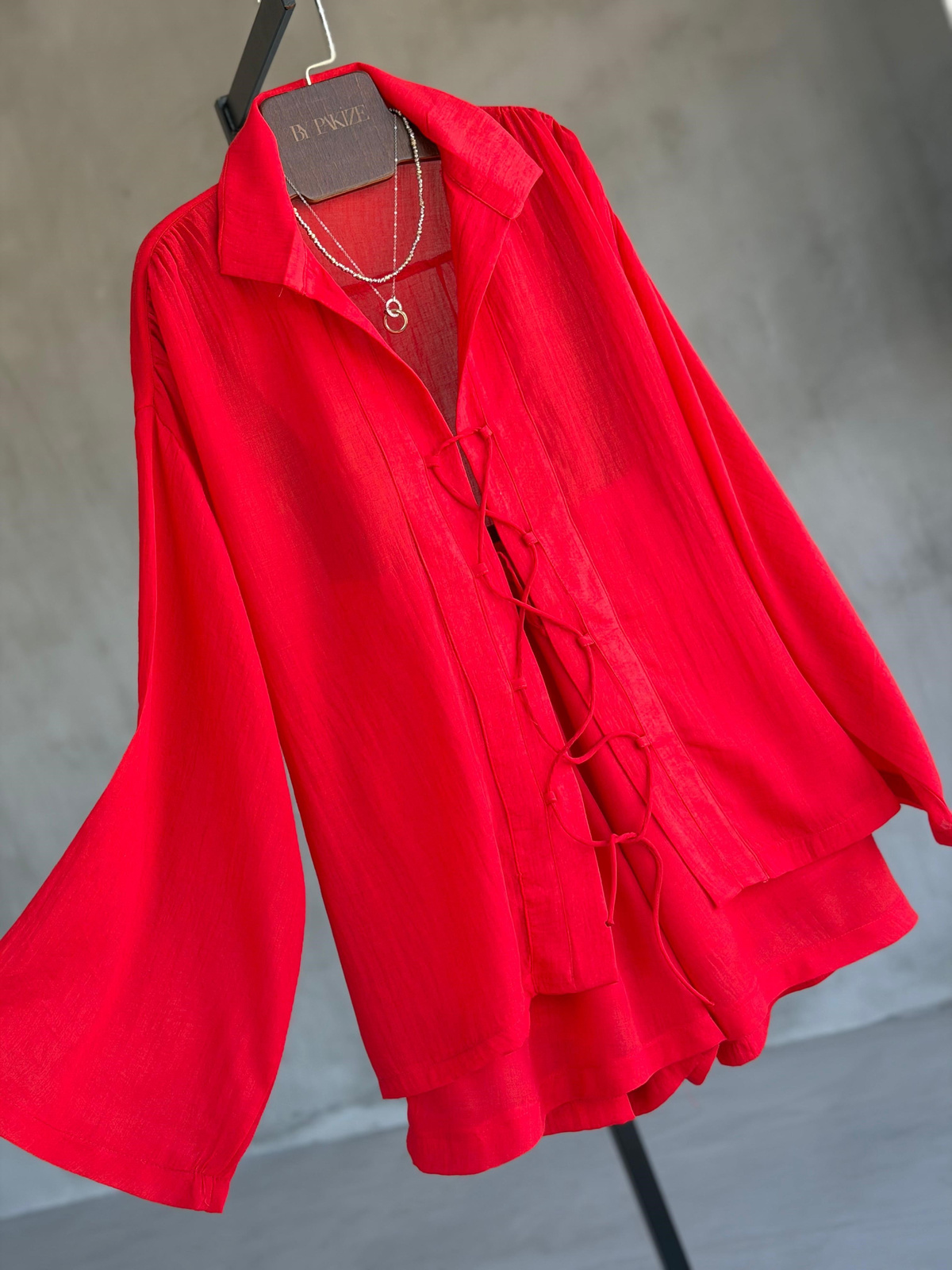 Bağlamalı Kimono Model Şort Takım (Kırmızı)