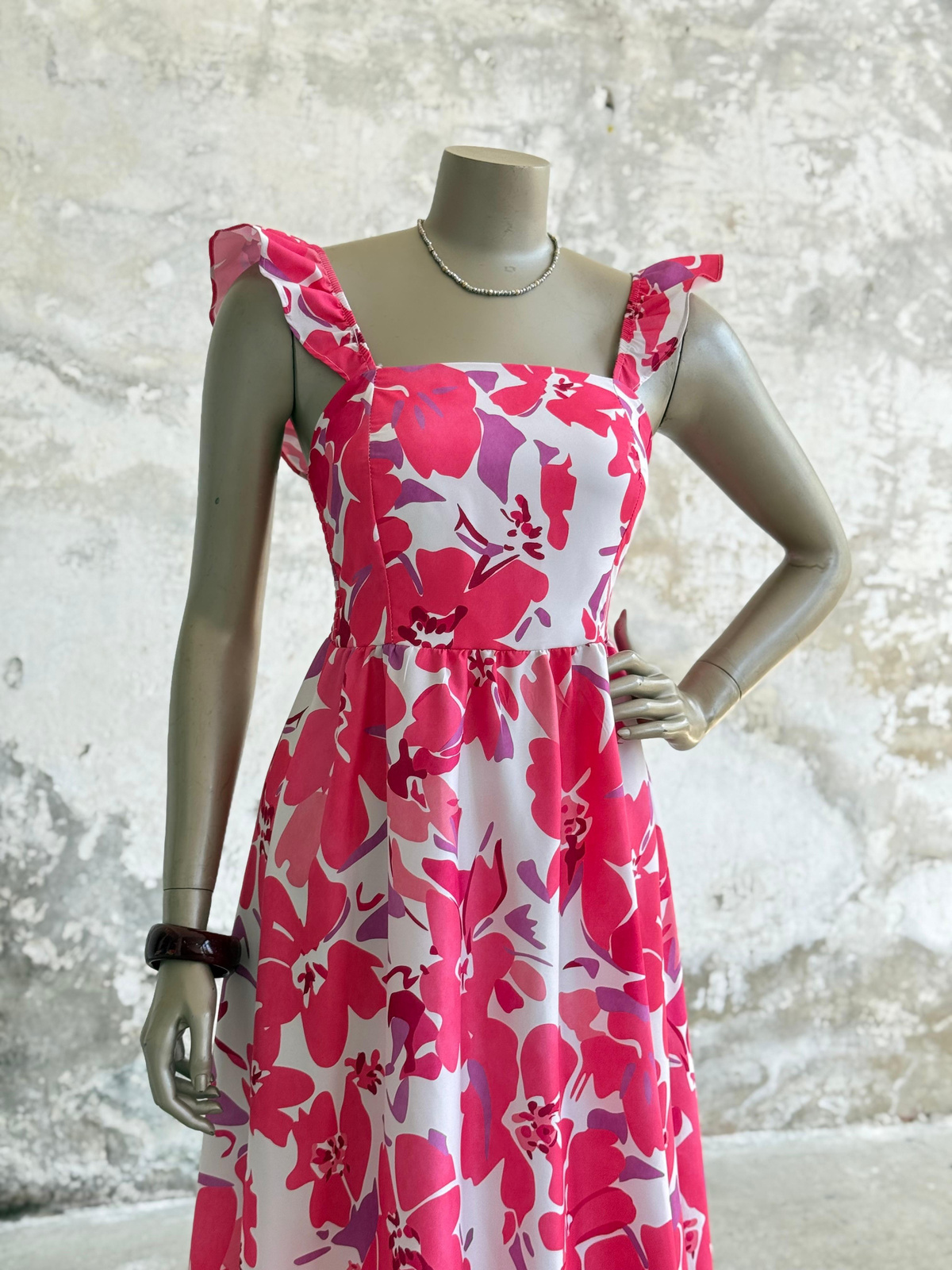Bahar Çiçekli Poplin Elbise (Pembe)