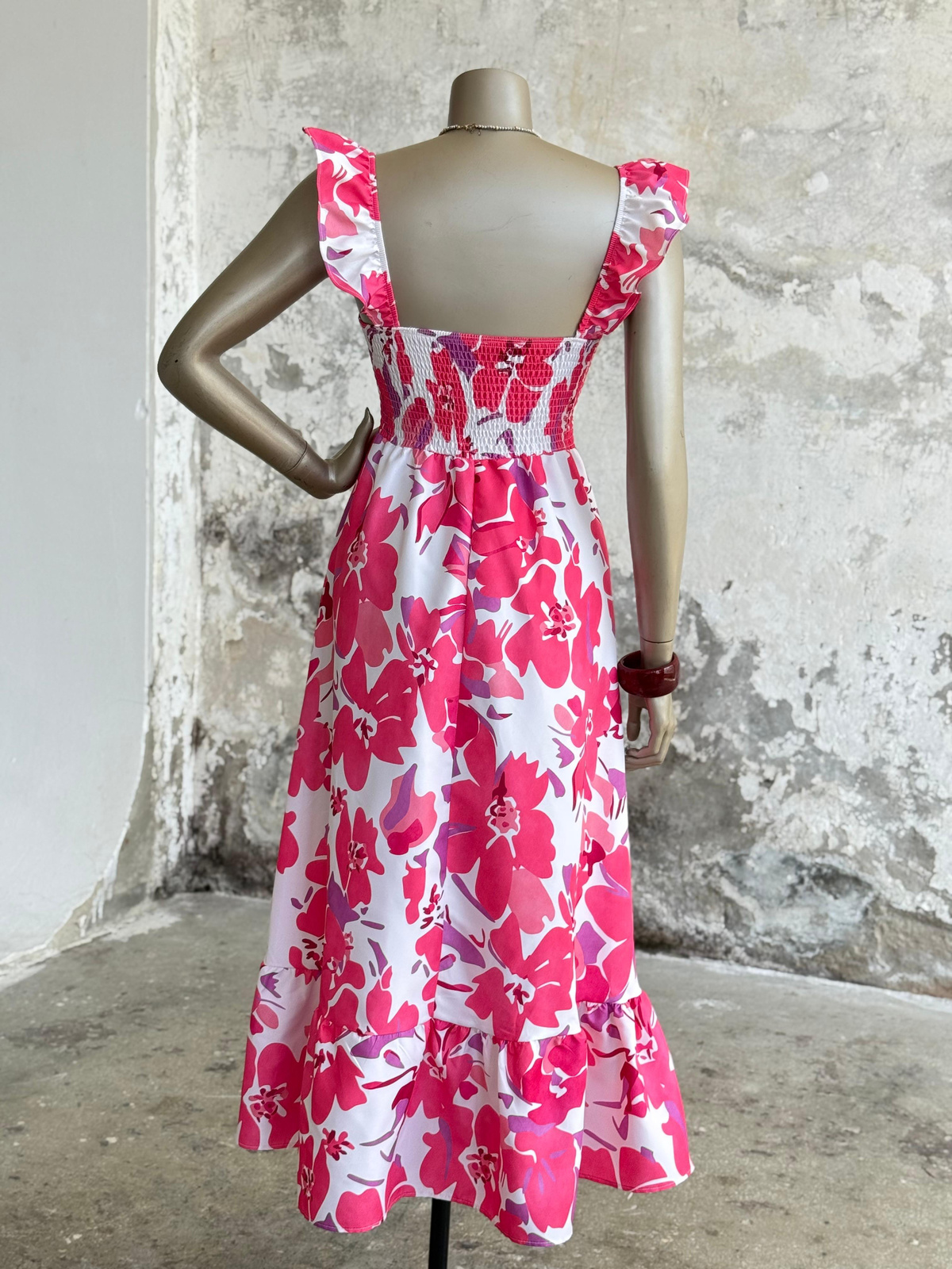Bahar Çiçekli Poplin Elbise (Pembe)