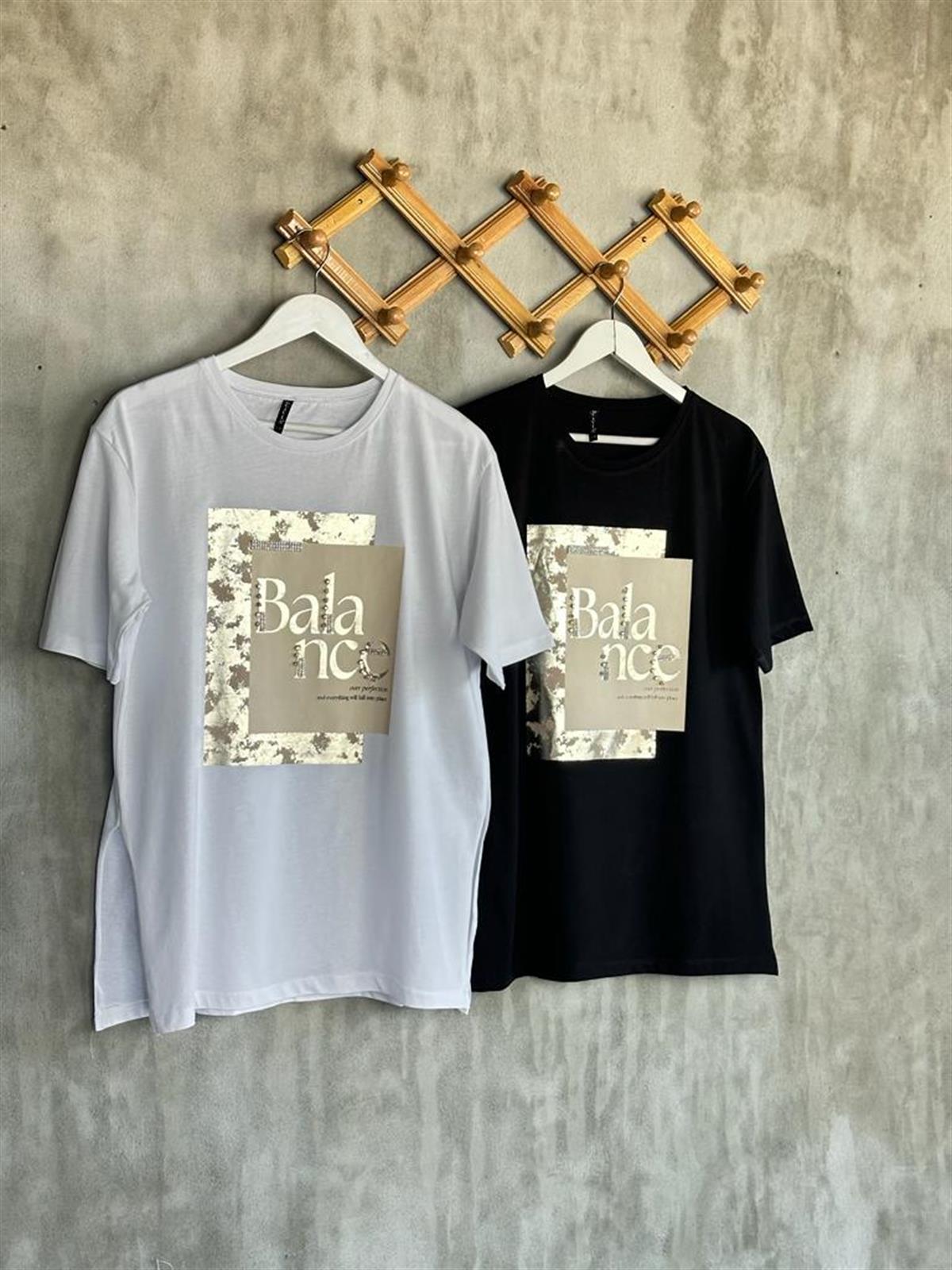 Balance Yazılı Gold Varak Baskılı Yan Yırtmaçlı Tişört (Siyah)