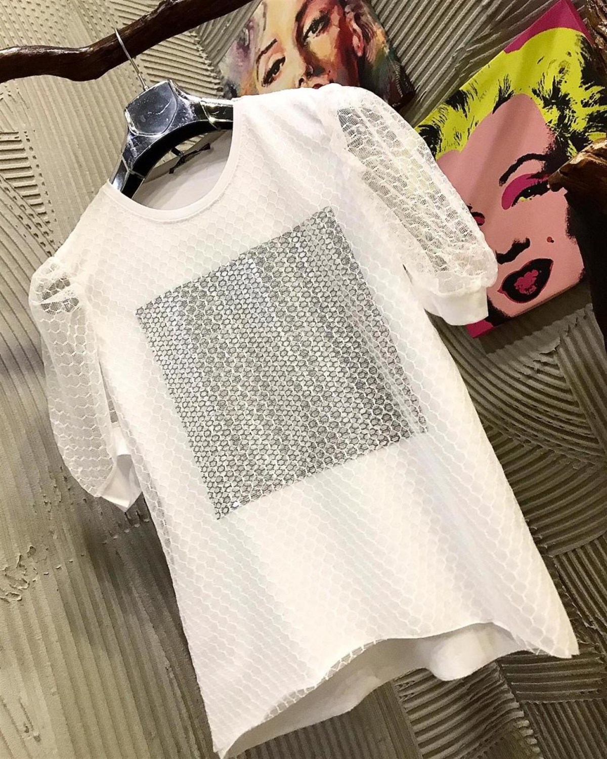 Balon Kol İçi Gümüş Kaplama Dışı File Tshirt