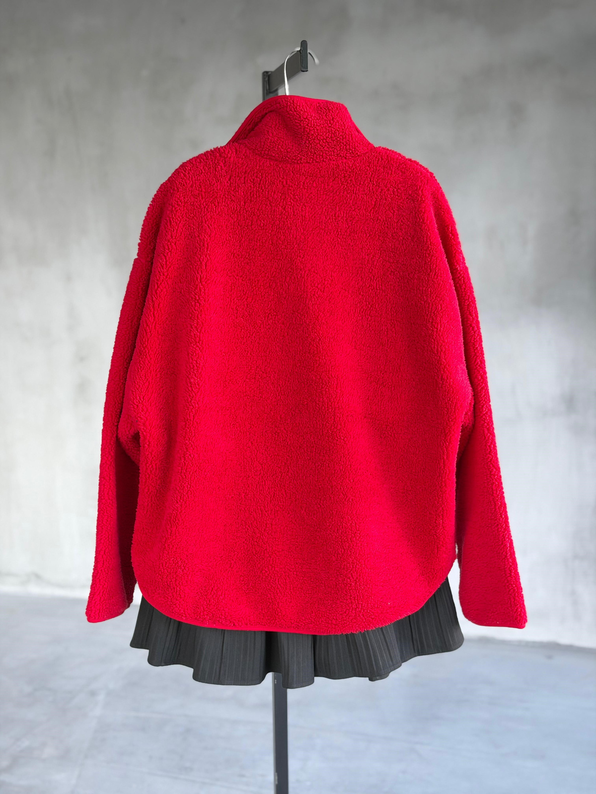 Basic Fermuarlı Peluş Teddy Ceket (Kırmızı)