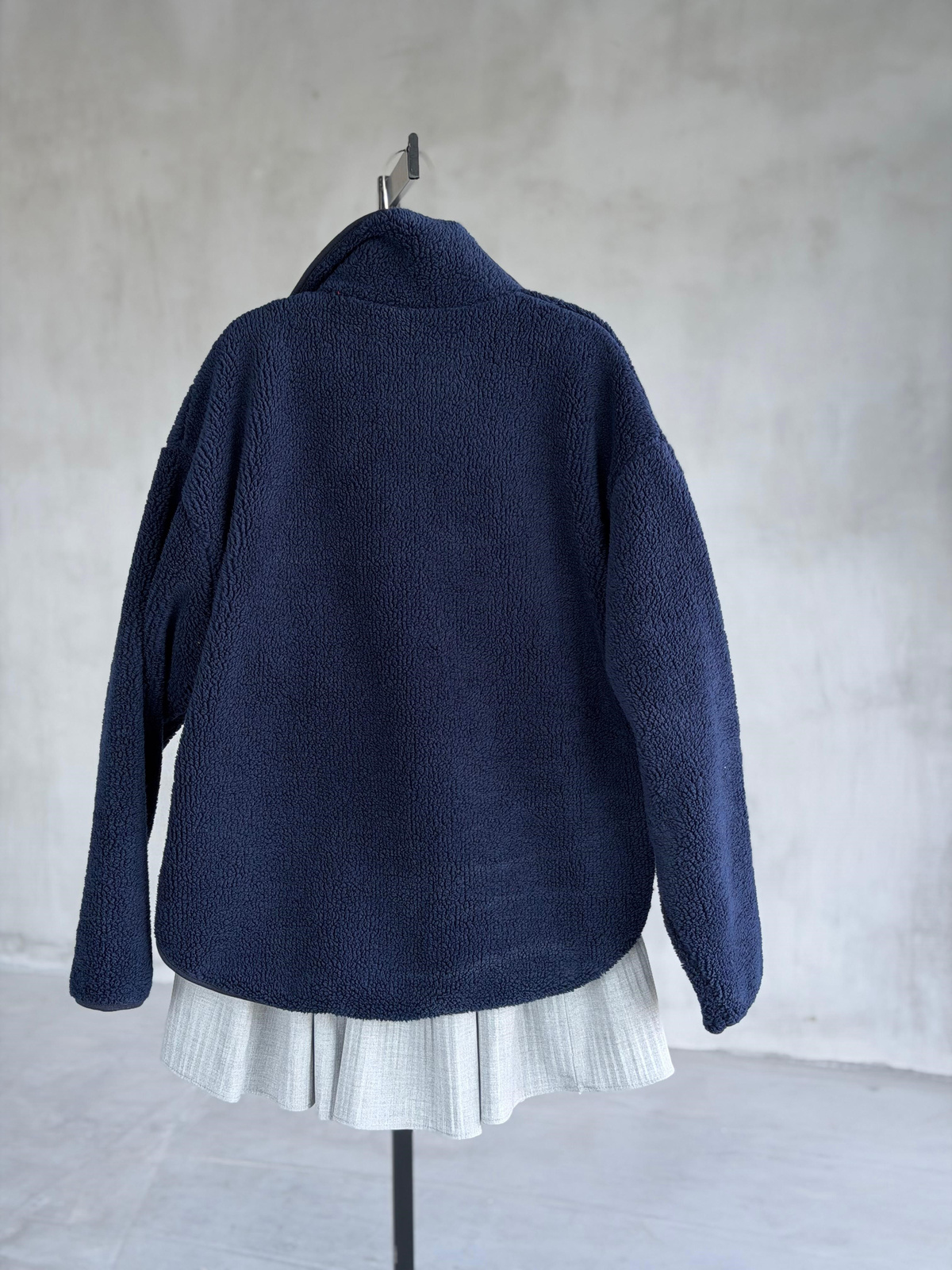 Basic Fermuarlı Peluş Teddy Ceket (Lacivert)