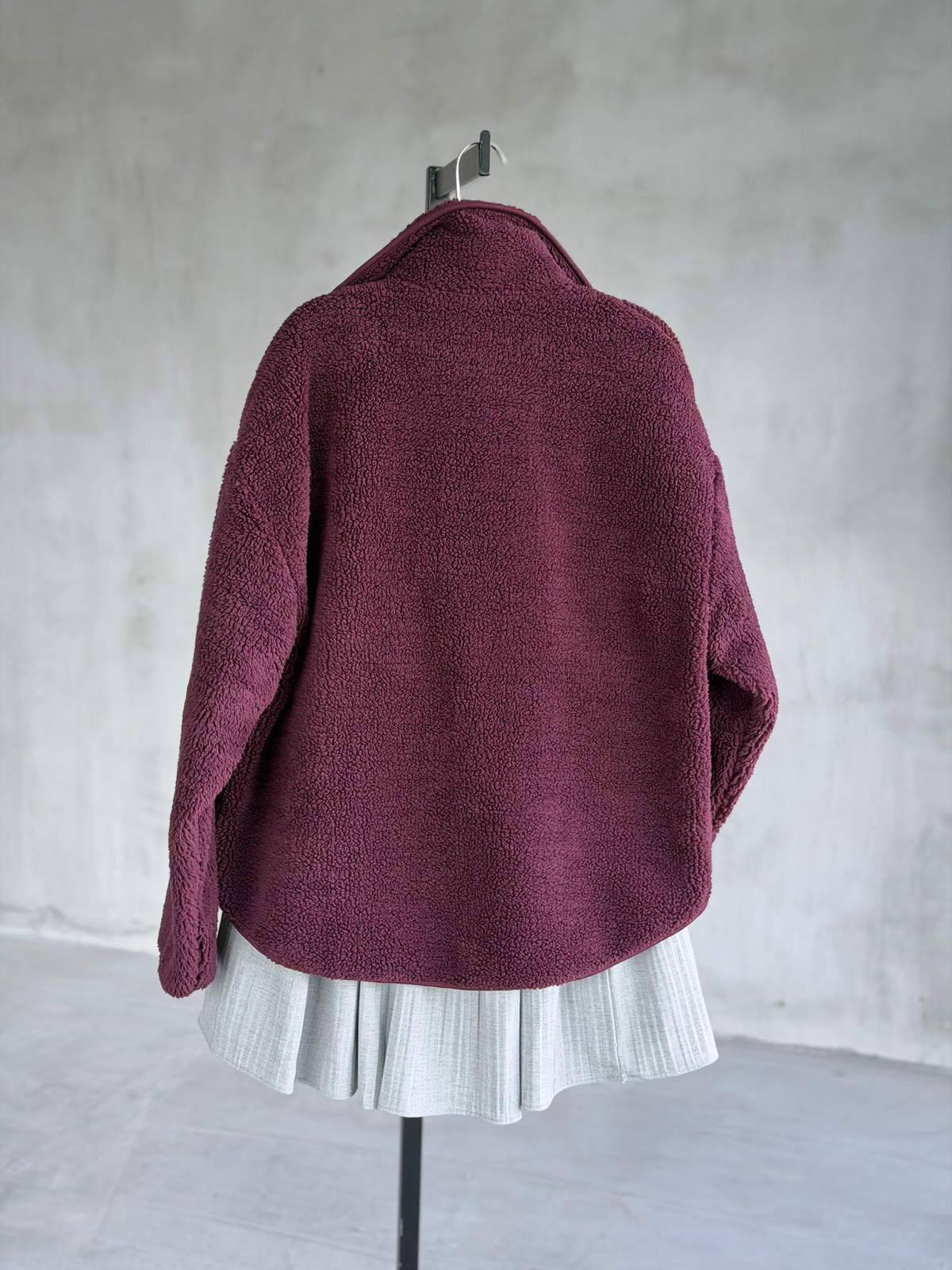 Basic Fermuarlı Peluş Teddy Ceket (Mürdüm)