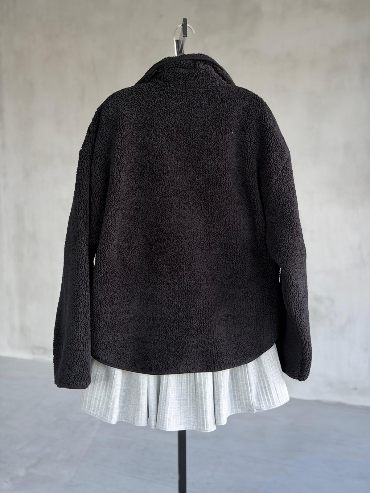 Basic Fermuarlı Peluş Teddy Ceket (Siyah)
