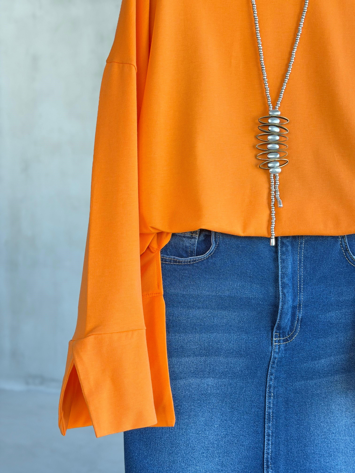 Basic Manşet Kollu Yırtmaç Detaylı Sweat (Oranj)