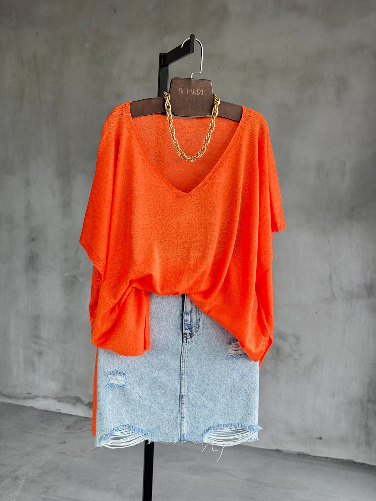 Basic Oversize Merserize Triko (Turuncu)