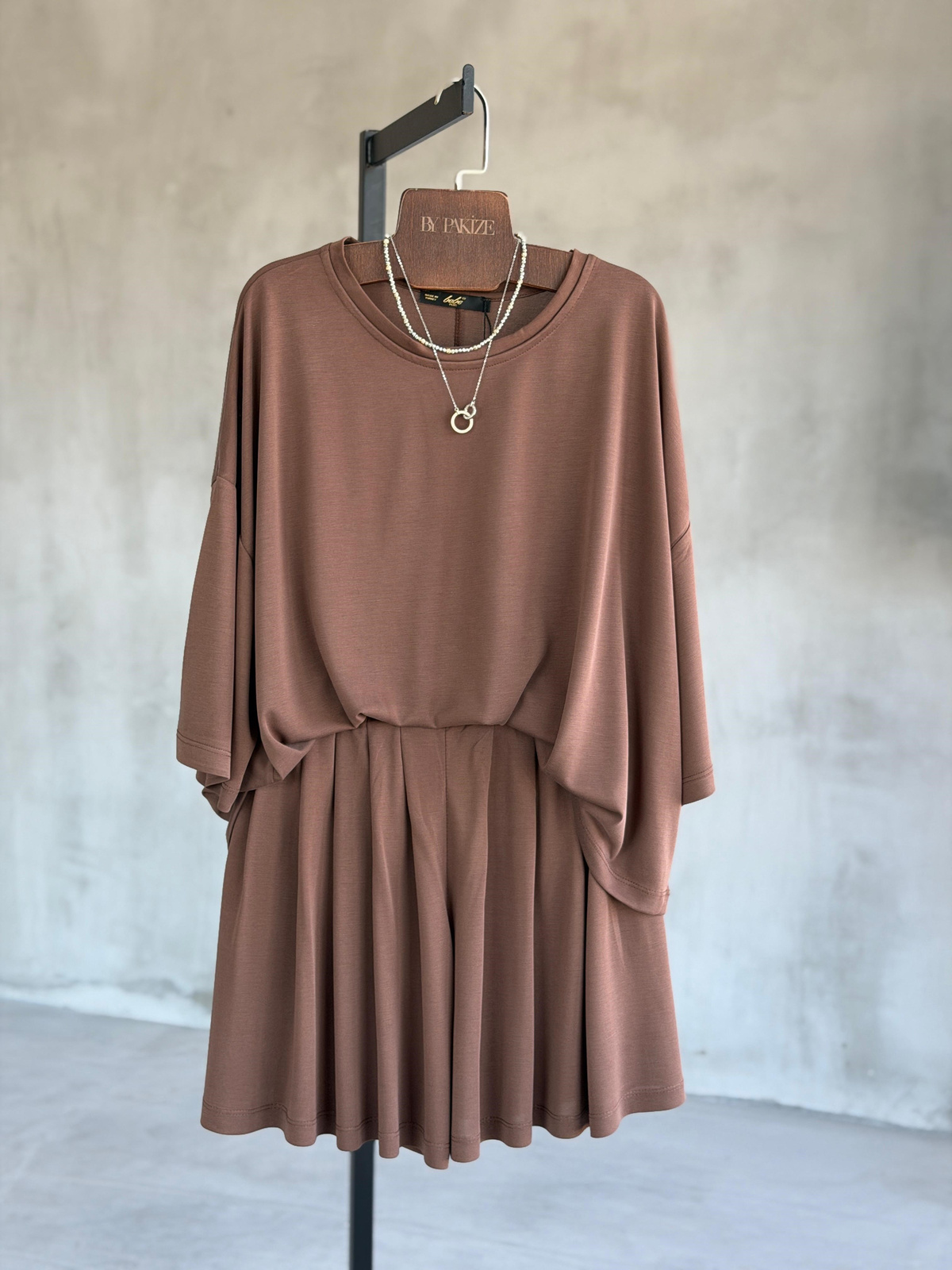 Basic Pile Detaylı Şortlu Takım (Taba)