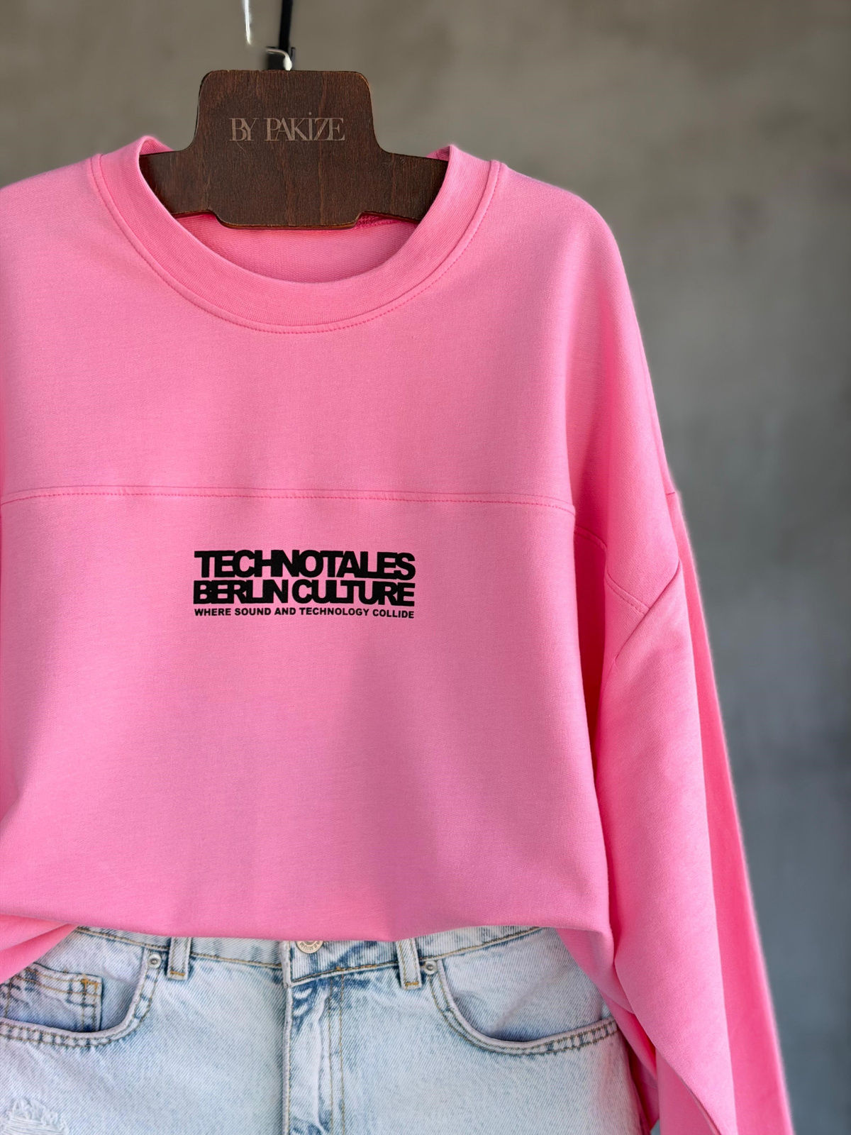 Basic Yazı Detaylı Sweat (Pembe)