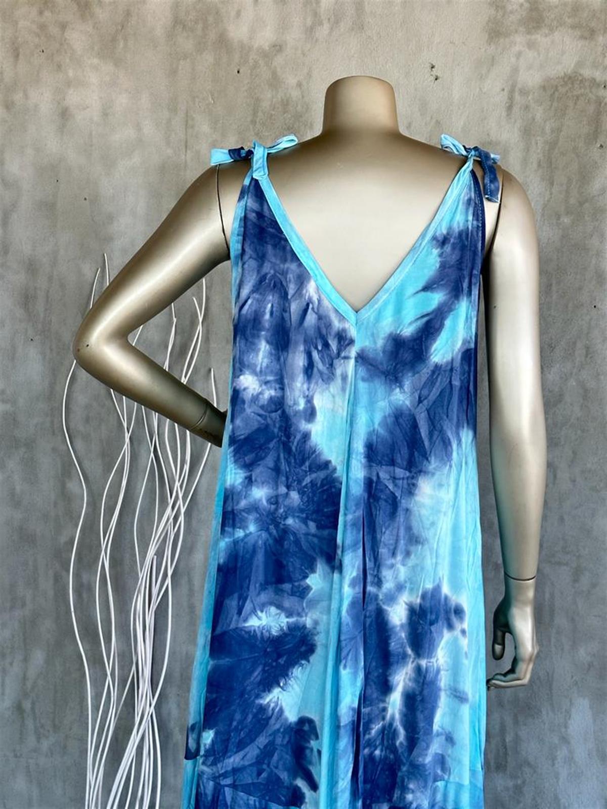 Batik Desen Askılı İthal Elbise (Mavi)